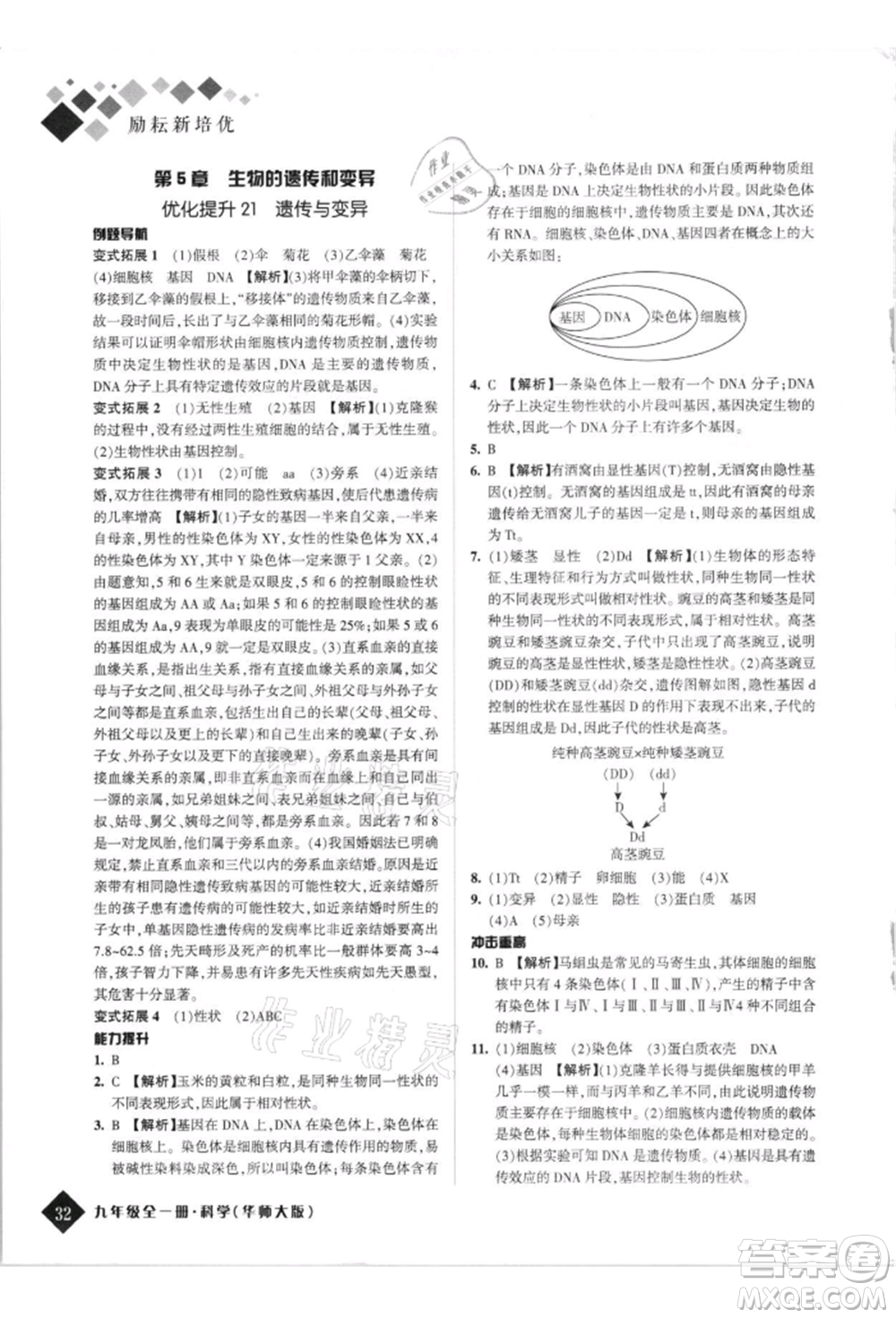 延邊人民出版社2021勵(lì)耘新培優(yōu)九年級科學(xué)華師大版參考答案