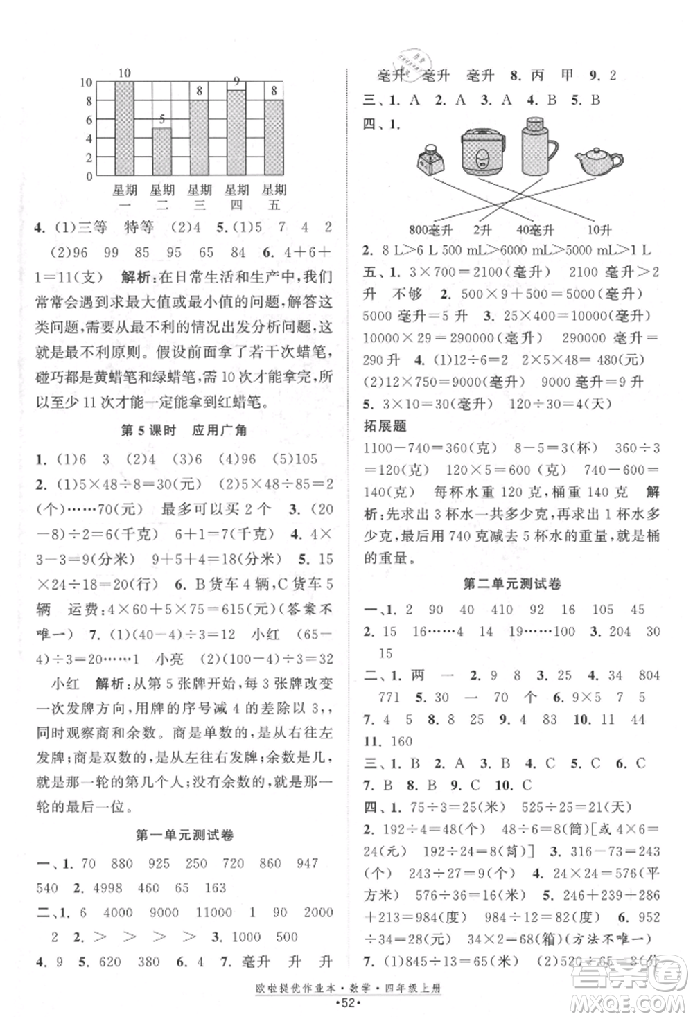 江蘇鳳凰美術(shù)出版社2021歐拉提優(yōu)作業(yè)本四年級數(shù)學(xué)上冊蘇教版參考答案