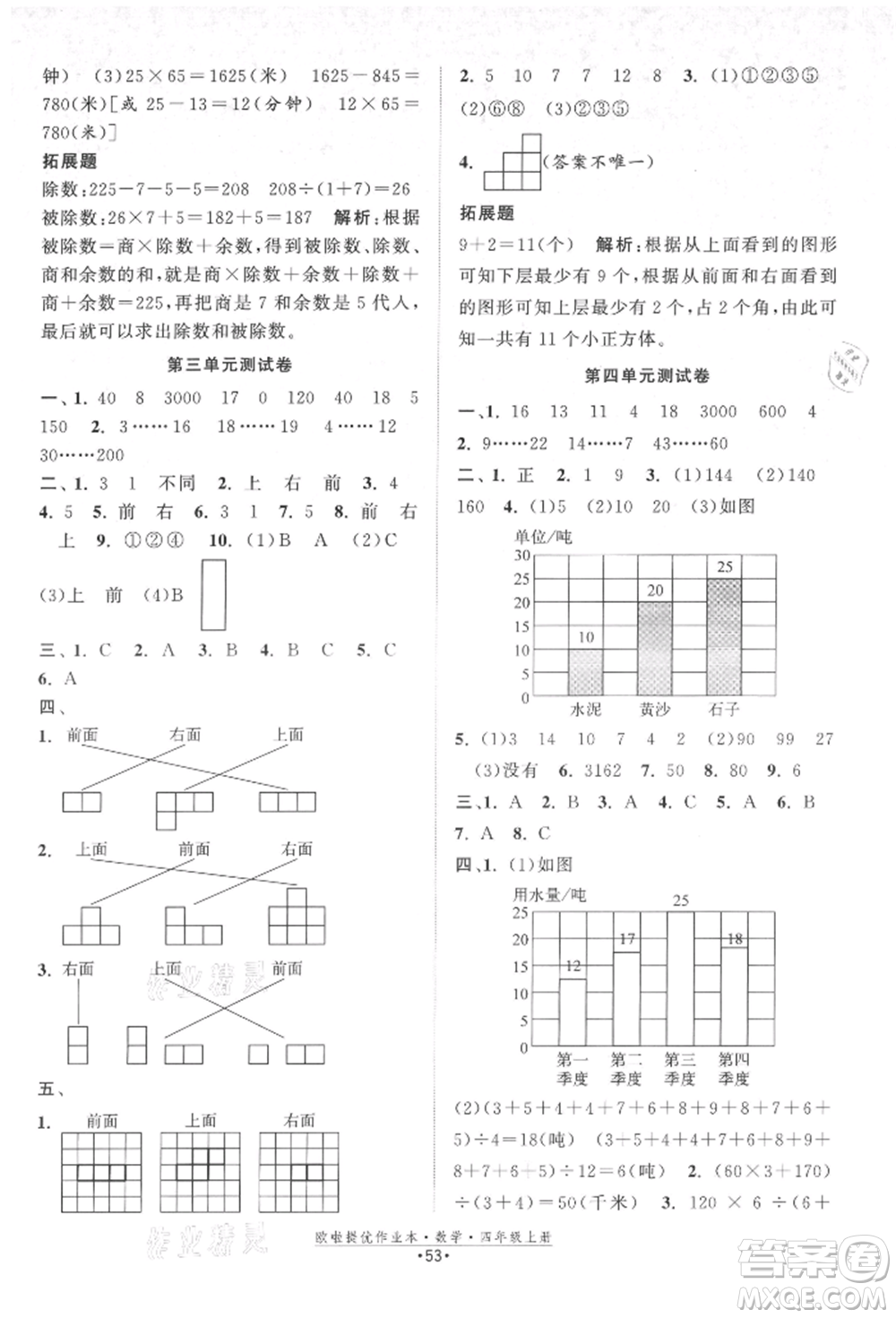 江蘇鳳凰美術(shù)出版社2021歐拉提優(yōu)作業(yè)本四年級數(shù)學(xué)上冊蘇教版參考答案