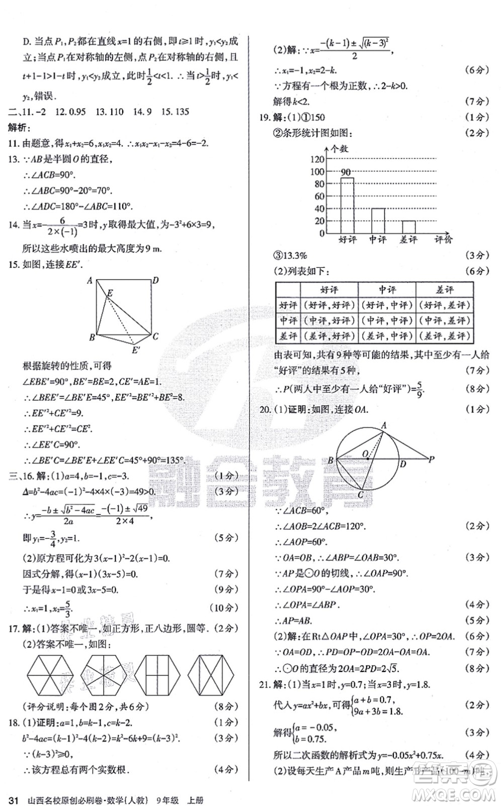 學習周報2021山西名校原創(chuàng)必刷卷九年級數(shù)學上冊人教版答案