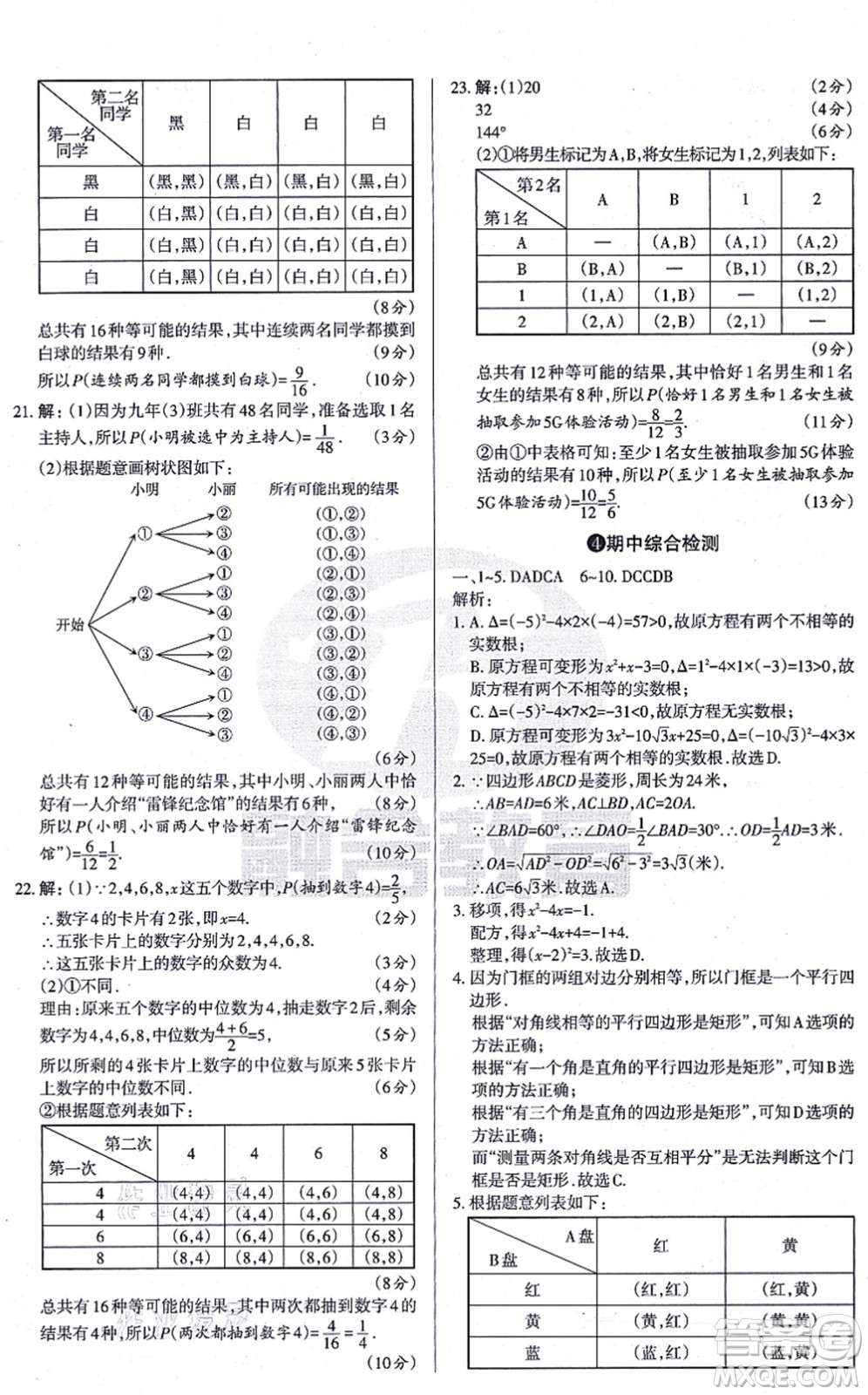 學習周報2021山西名校原創(chuàng)必刷卷九年級數(shù)學上冊北師版答案