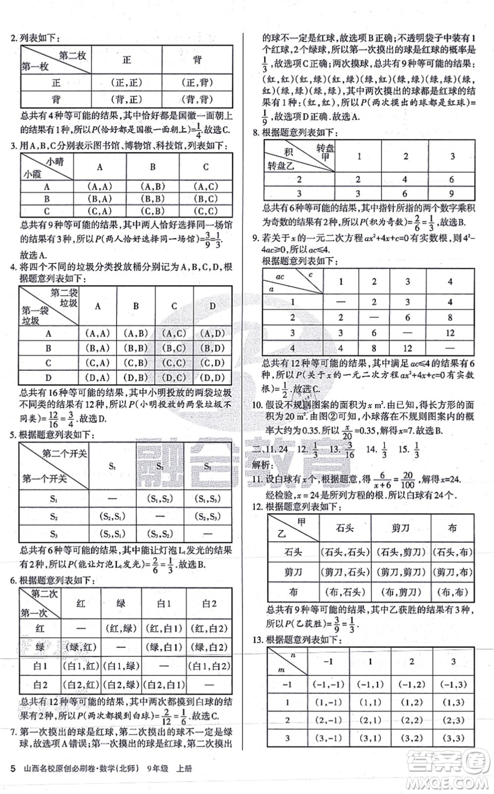 學習周報2021山西名校原創(chuàng)必刷卷九年級數(shù)學上冊北師版答案