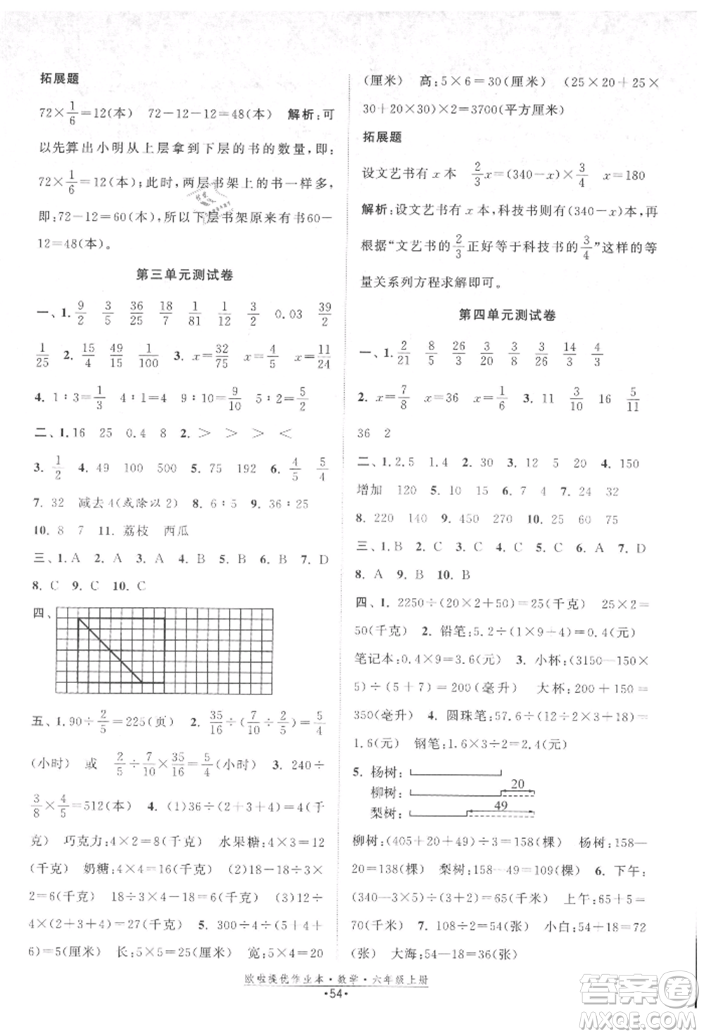 江蘇鳳凰美術(shù)出版社2021歐拉提優(yōu)作業(yè)本六年級數(shù)學(xué)上冊蘇教版參考答案