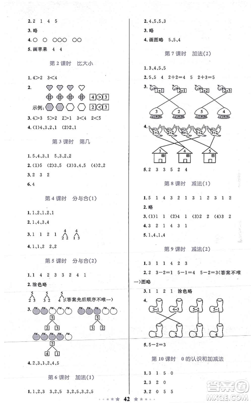 知識出版社2021小學(xué)同步測控全優(yōu)設(shè)計超人天天練一年級數(shù)學(xué)上冊RJ人教版答案