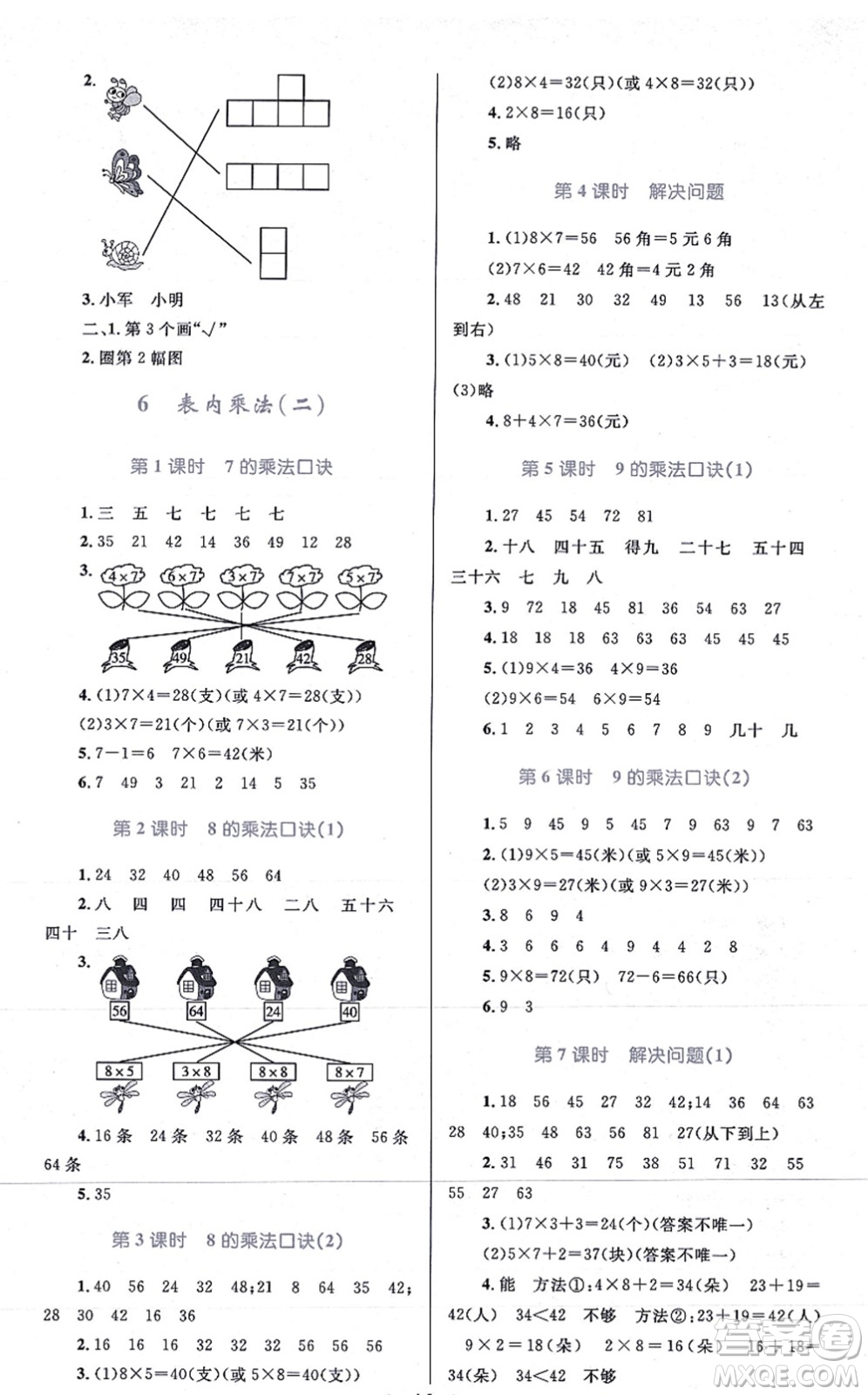 知識(shí)出版社2021小學(xué)同步測控全優(yōu)設(shè)計(jì)超人天天練二年級(jí)數(shù)學(xué)上冊(cè)RJ人教版答案