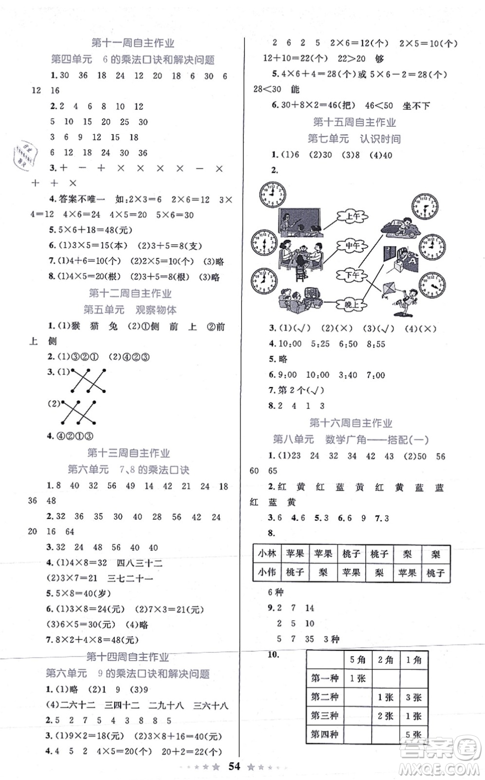 知識(shí)出版社2021小學(xué)同步測控全優(yōu)設(shè)計(jì)超人天天練二年級(jí)數(shù)學(xué)上冊(cè)RJ人教版答案