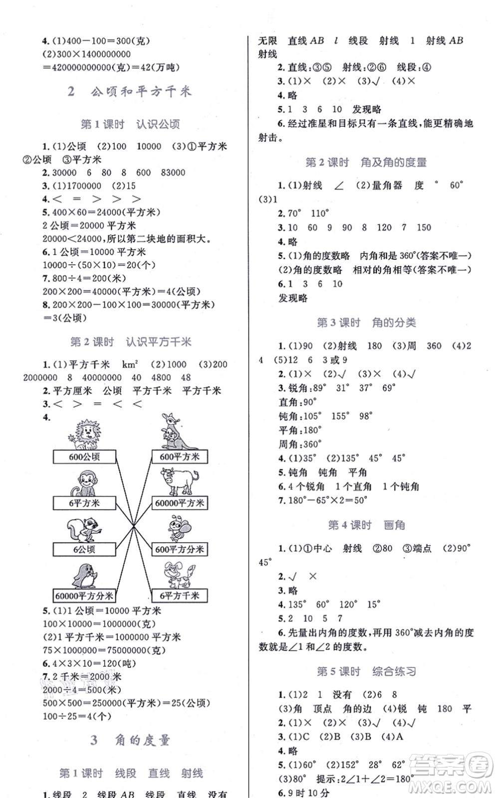 知識出版社2021小學(xué)同步測控全優(yōu)設(shè)計(jì)超人天天練四年級數(shù)學(xué)上冊RJ人教版答案