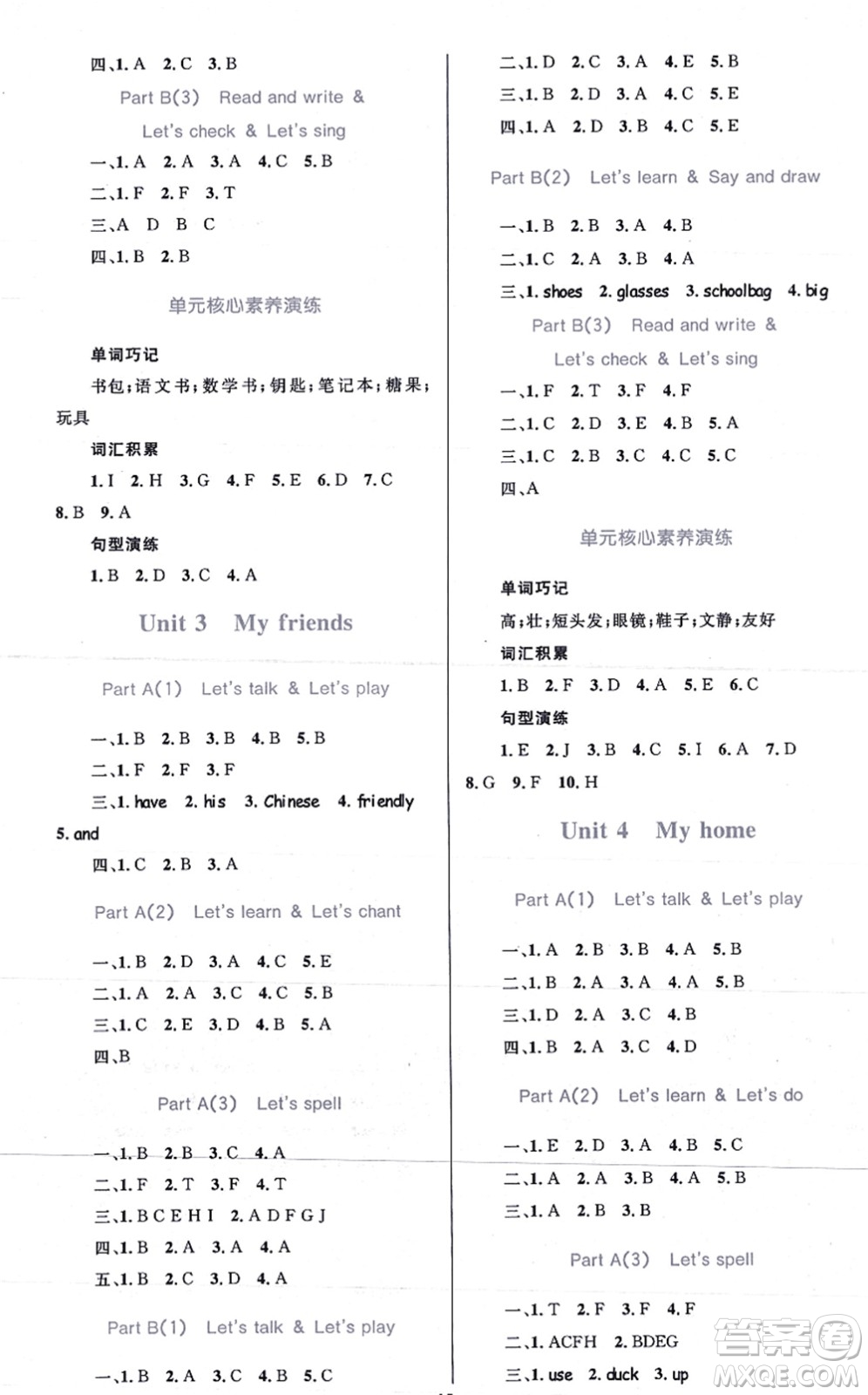 知識出版社2021小學同步測控全優(yōu)設計超人天天練四年級英語上冊RJ人教版答案