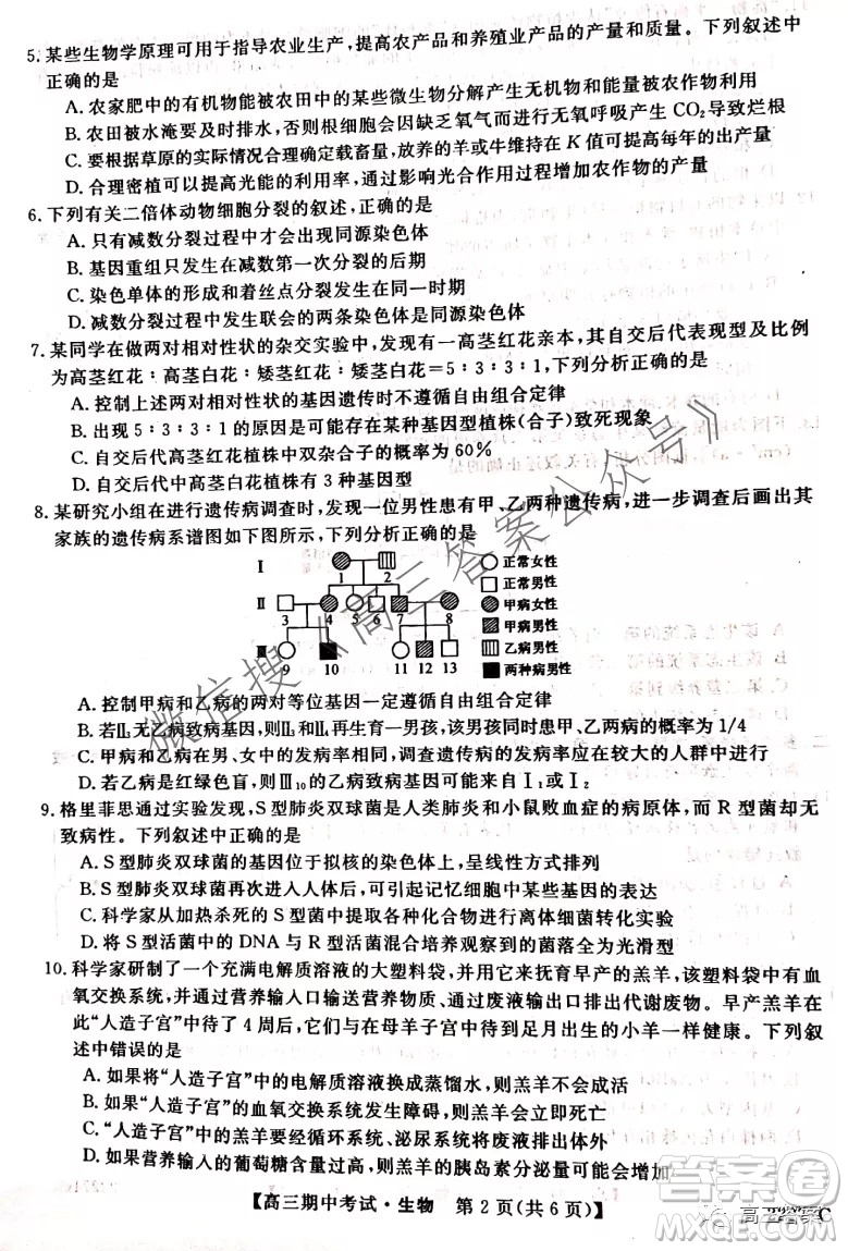 石家莊二中21-22學年高三年級期中考試生物試卷及答案