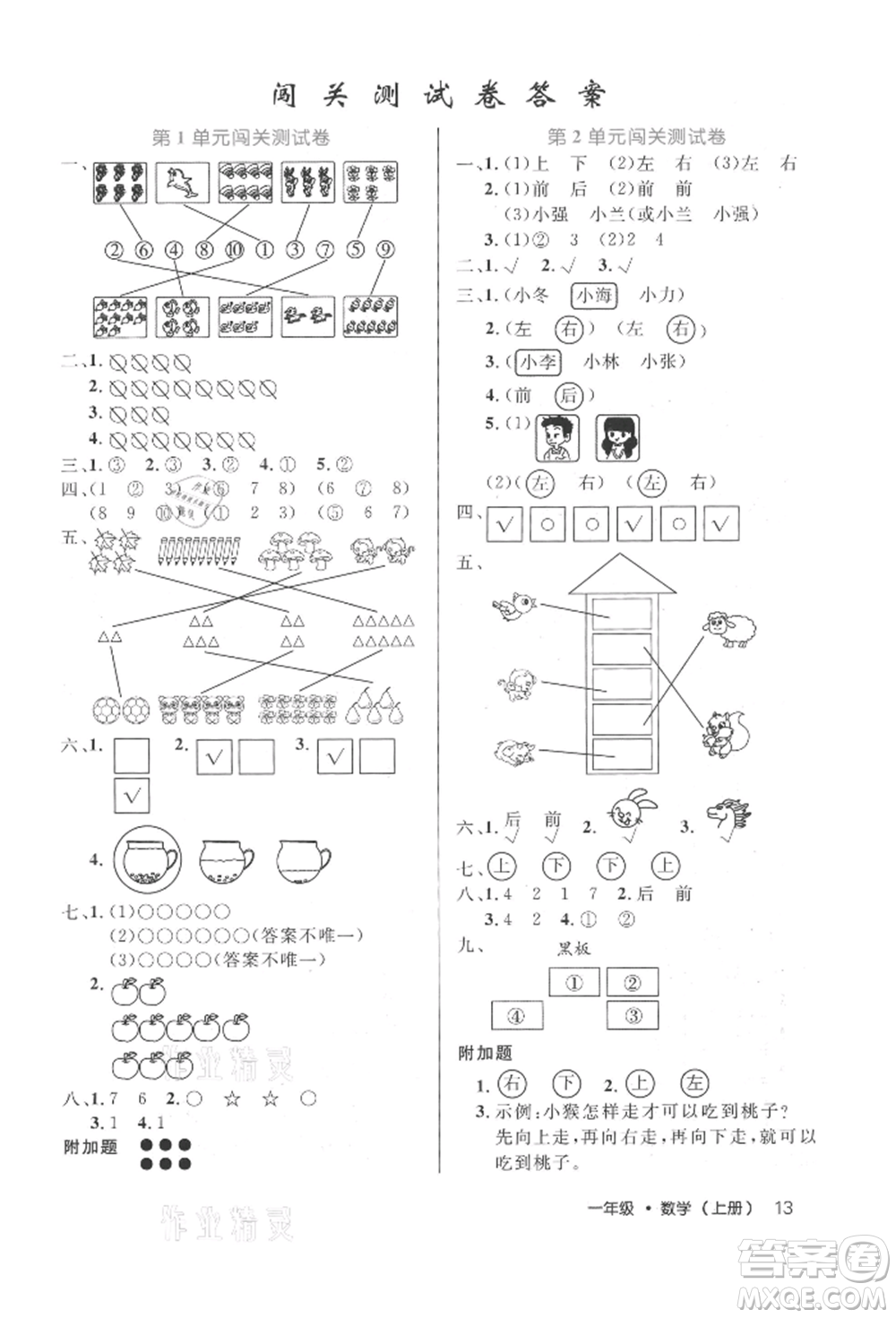 內(nèi)蒙古少年兒童出版社2021細(xì)解巧練一年級數(shù)學(xué)上冊人教版參考答案