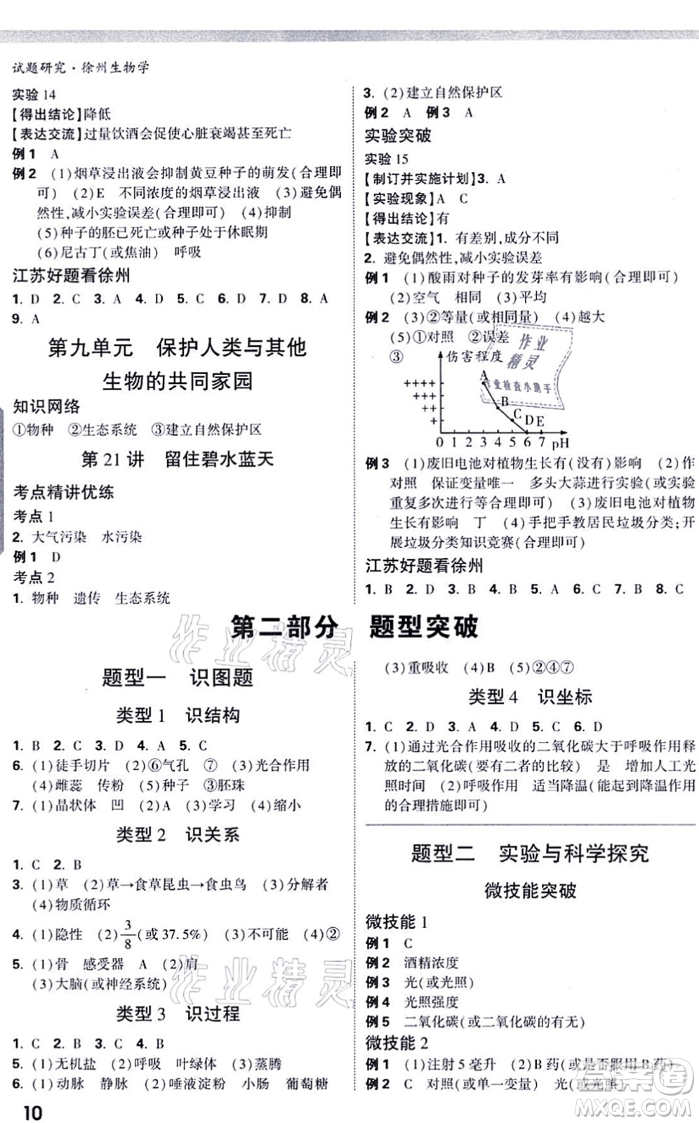 西安出版社2021萬唯中考試題研究九年級生物徐州專版答案