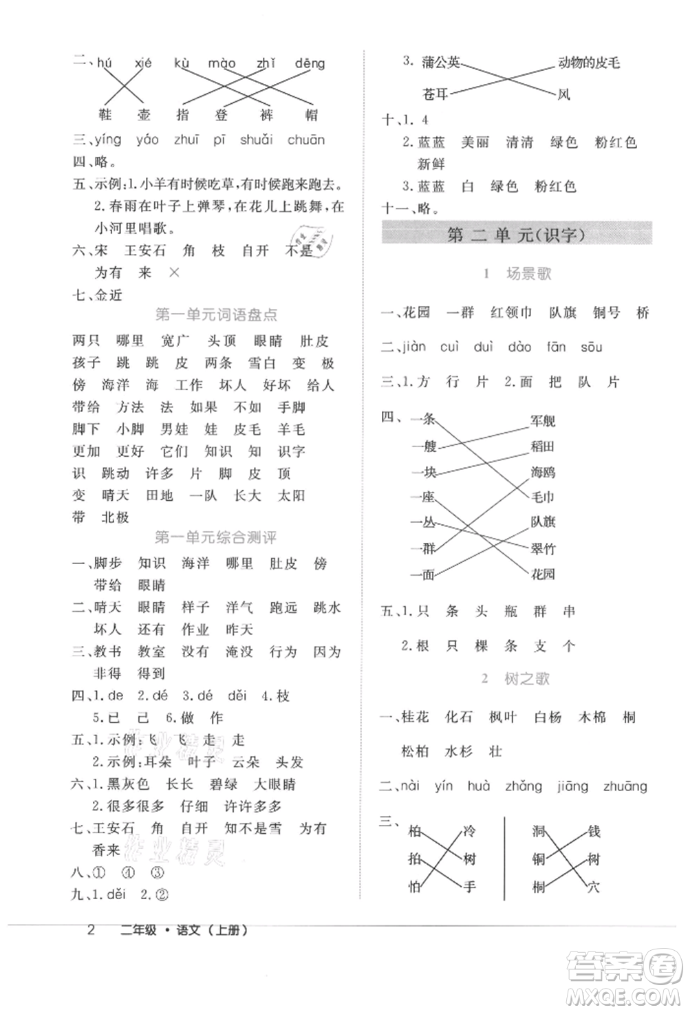 內(nèi)蒙古少年兒童出版社2021細(xì)解巧練二年級語文上冊人教版參考答案