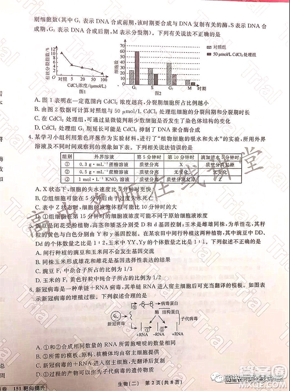 2021-2022學(xué)年度高三分科檢測提分卷二生物試題及答案