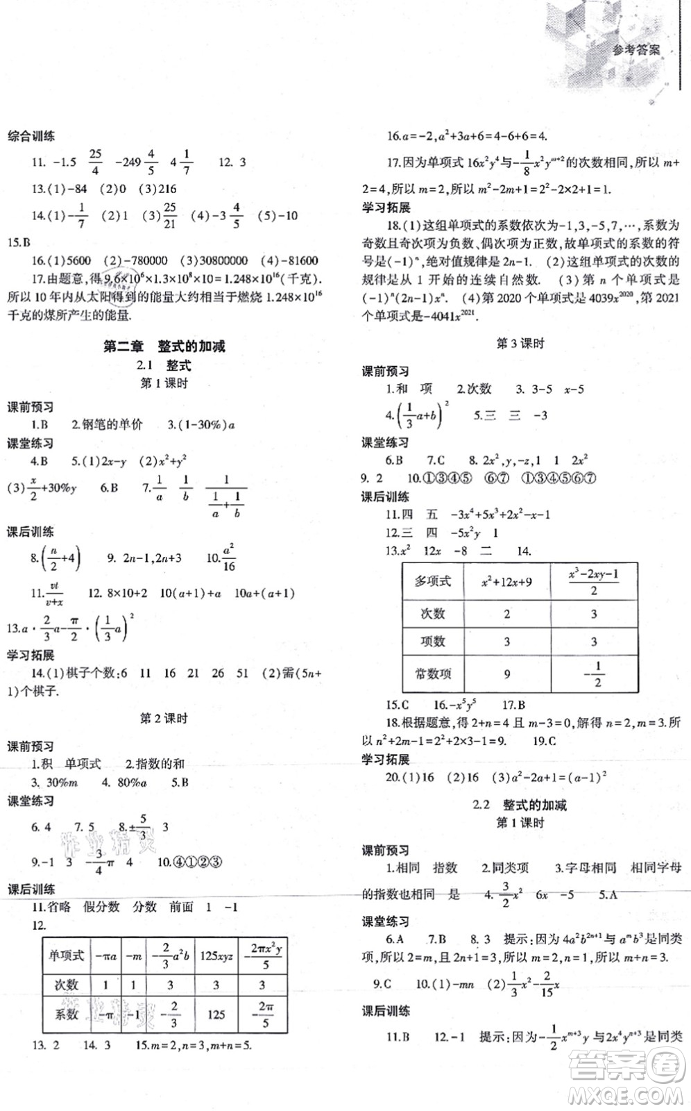 大象出版社2021初中同步練習(xí)冊(cè)七年級(jí)數(shù)學(xué)上冊(cè)人教版答案