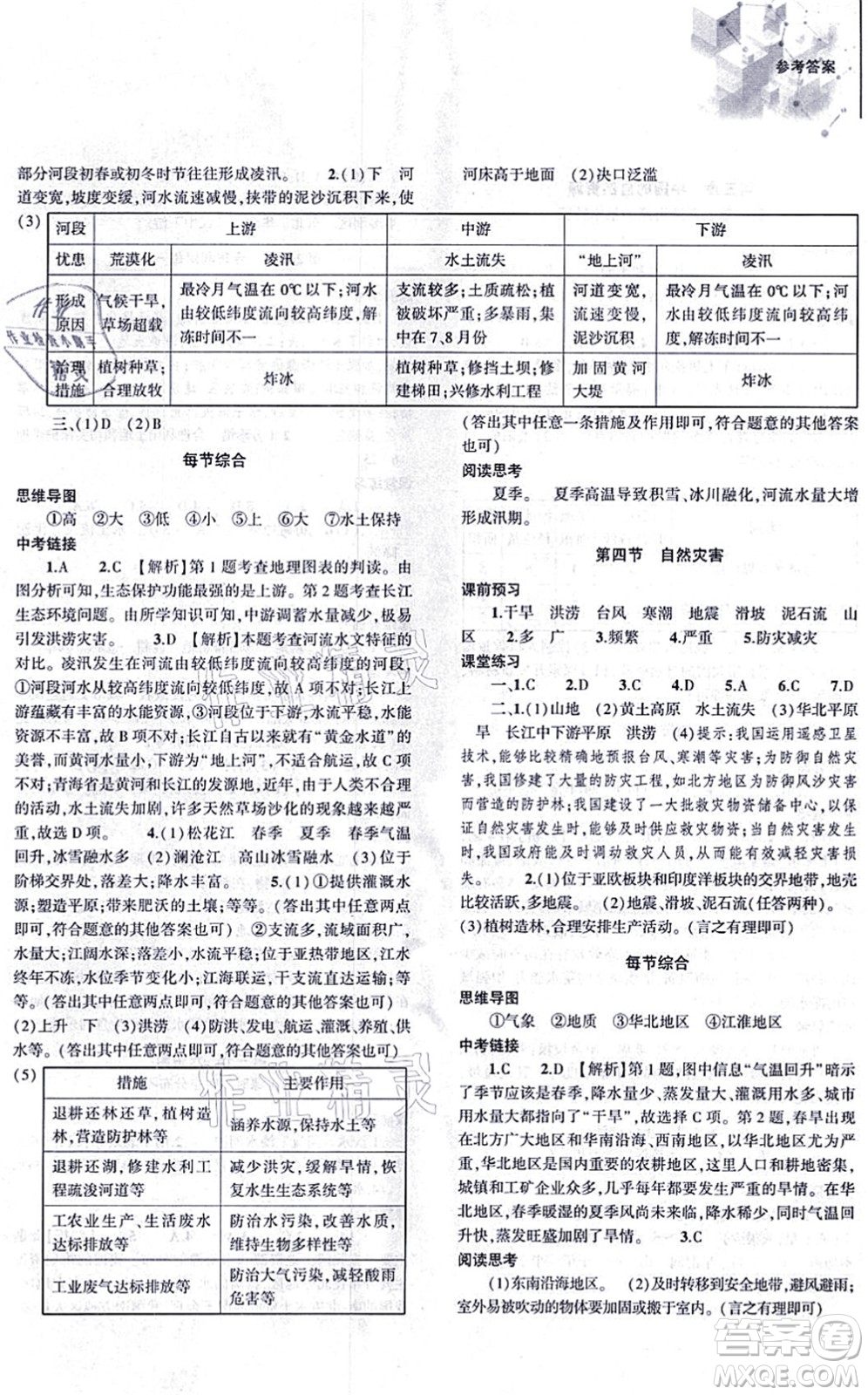 大象出版社2021初中同步練習(xí)冊(cè)八年級(jí)地理上冊(cè)人教版答案