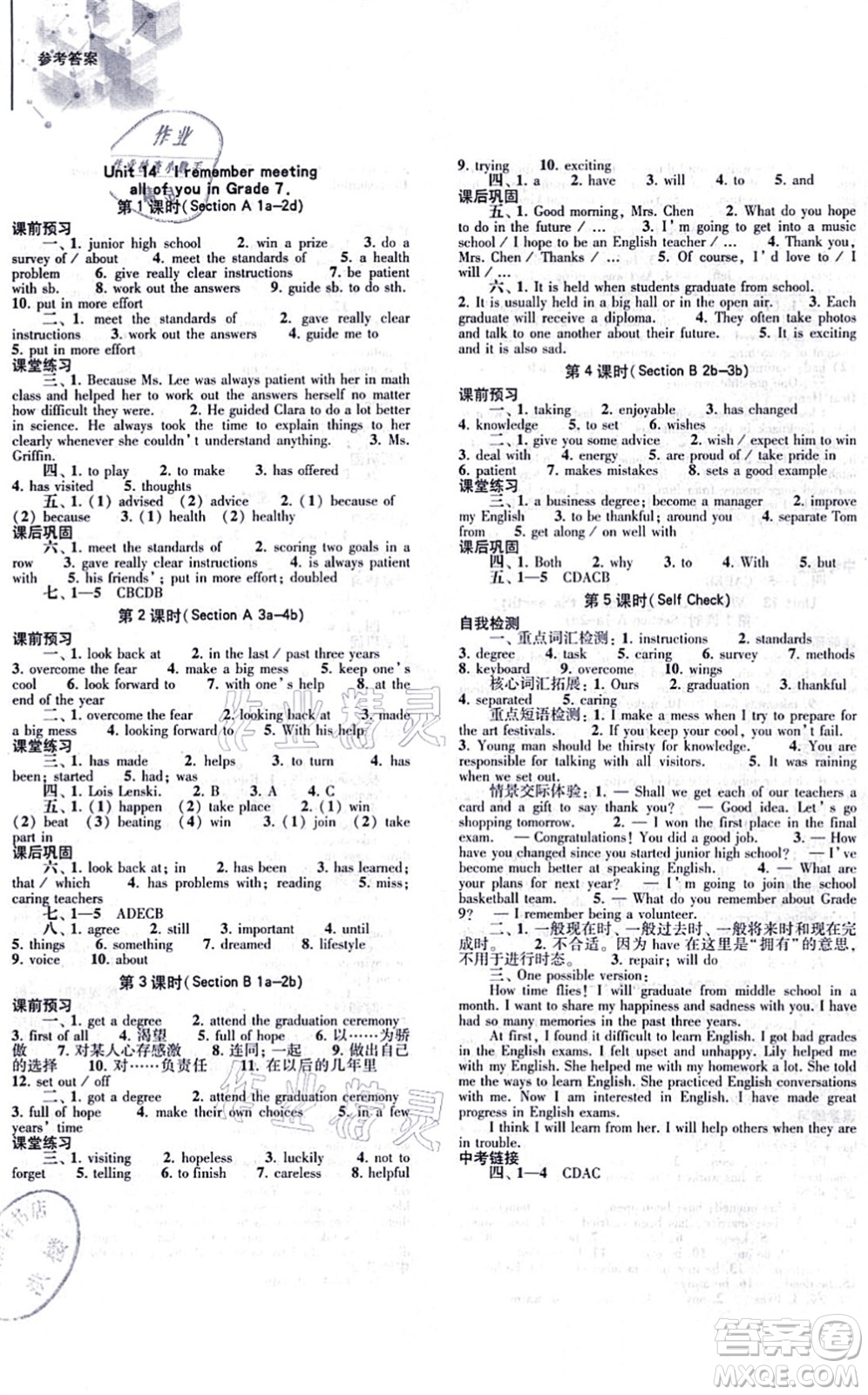 大象出版社2021初中同步練習(xí)冊(cè)九年級(jí)英語(yǔ)全一冊(cè)人教版答案