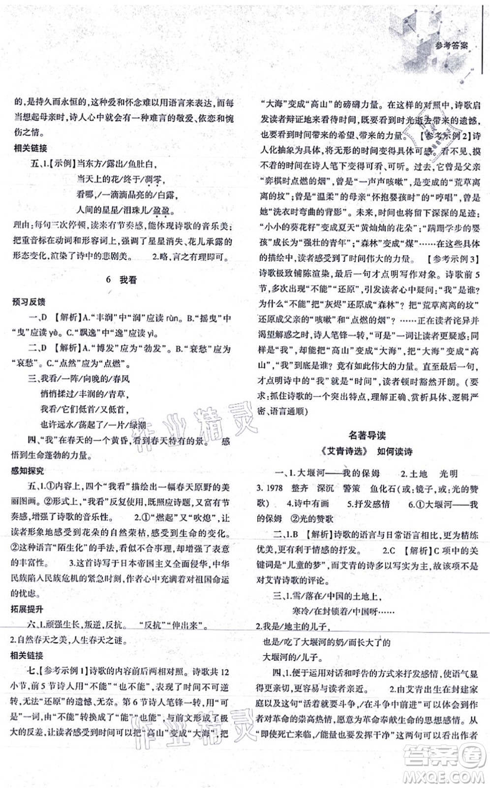 大象出版社2021初中同步練習冊九年級語文上冊人教版答案