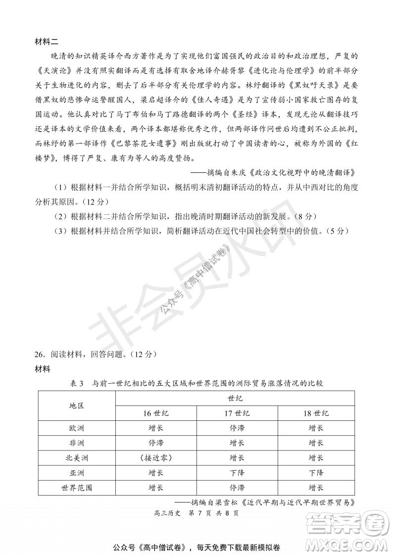 2021-2022學(xué)年上學(xué)期全國百強(qiáng)名校領(lǐng)軍考試高三歷史試題及答案