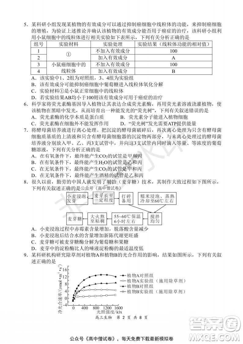 2021-2022學年上學期全國百強名校領(lǐng)軍考試高三生物試題及答案