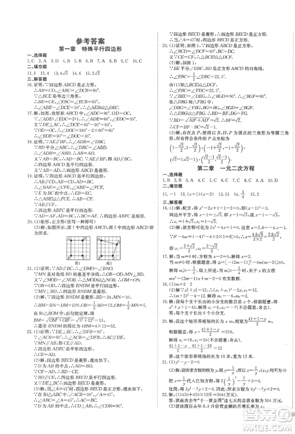 延邊教育出版社2021暢行課堂九年級數(shù)學上冊北師大版參考答案