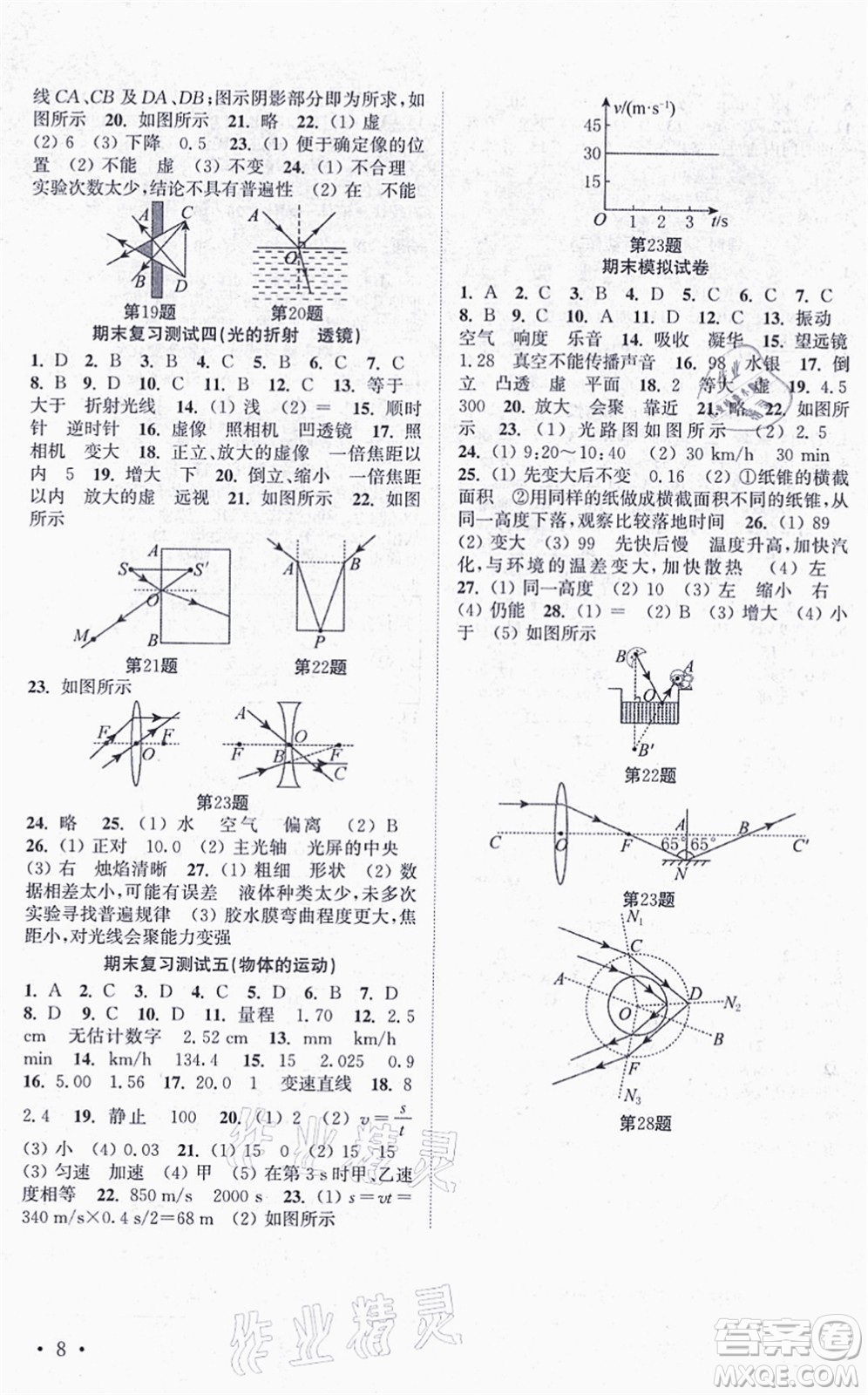 安徽人民出版社2021高效精練八年級(jí)物理上冊(cè)江蘇科技版答案