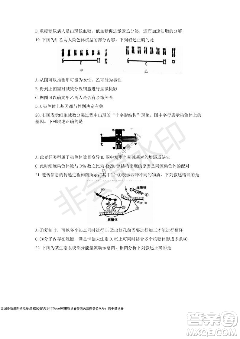 2021學(xué)年第一學(xué)期浙江省9+1高中聯(lián)盟期中考試高三年級生物試題及答案