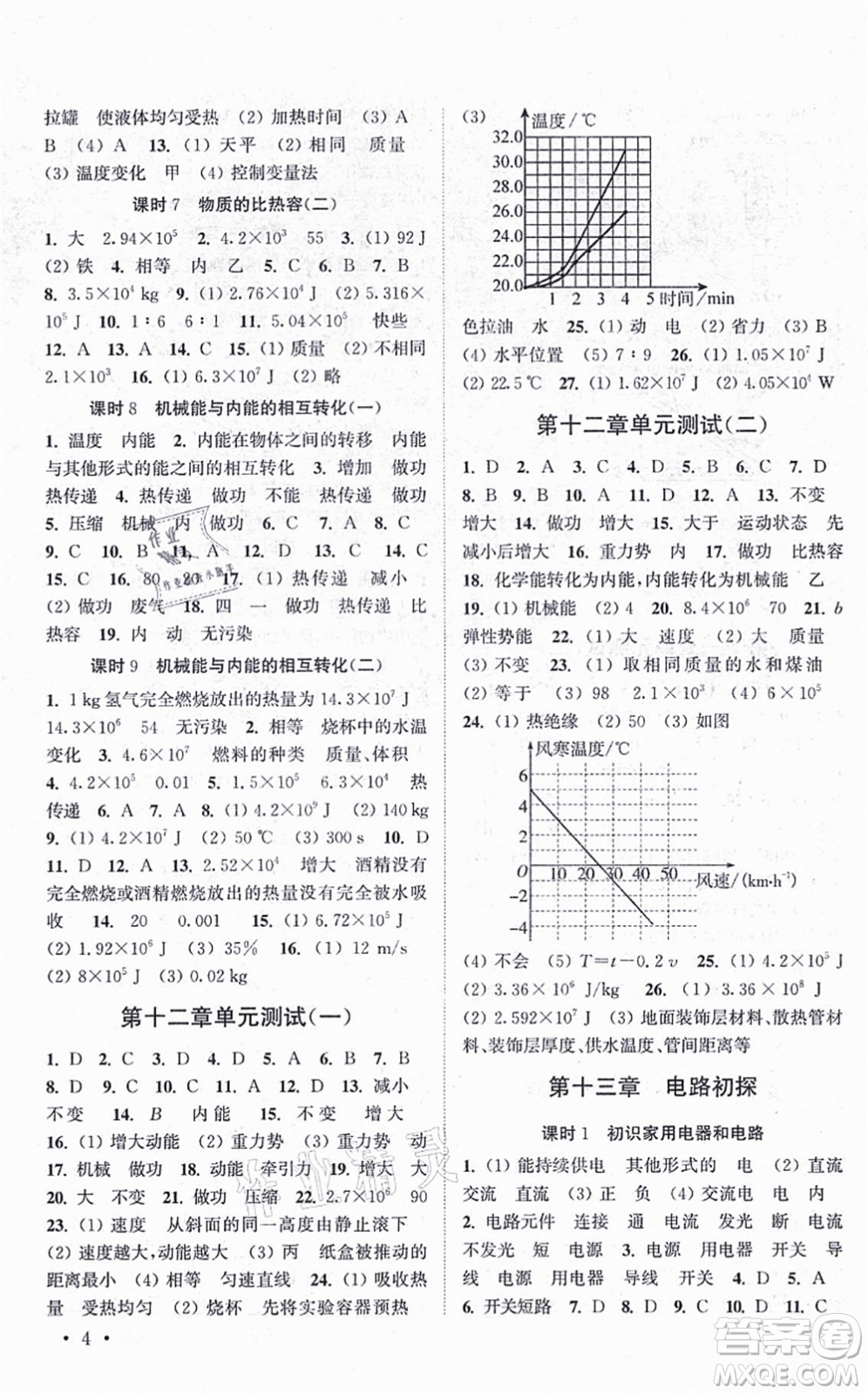 安徽人民出版社2021高效精練九年級(jí)物理上冊(cè)江蘇科技版答案