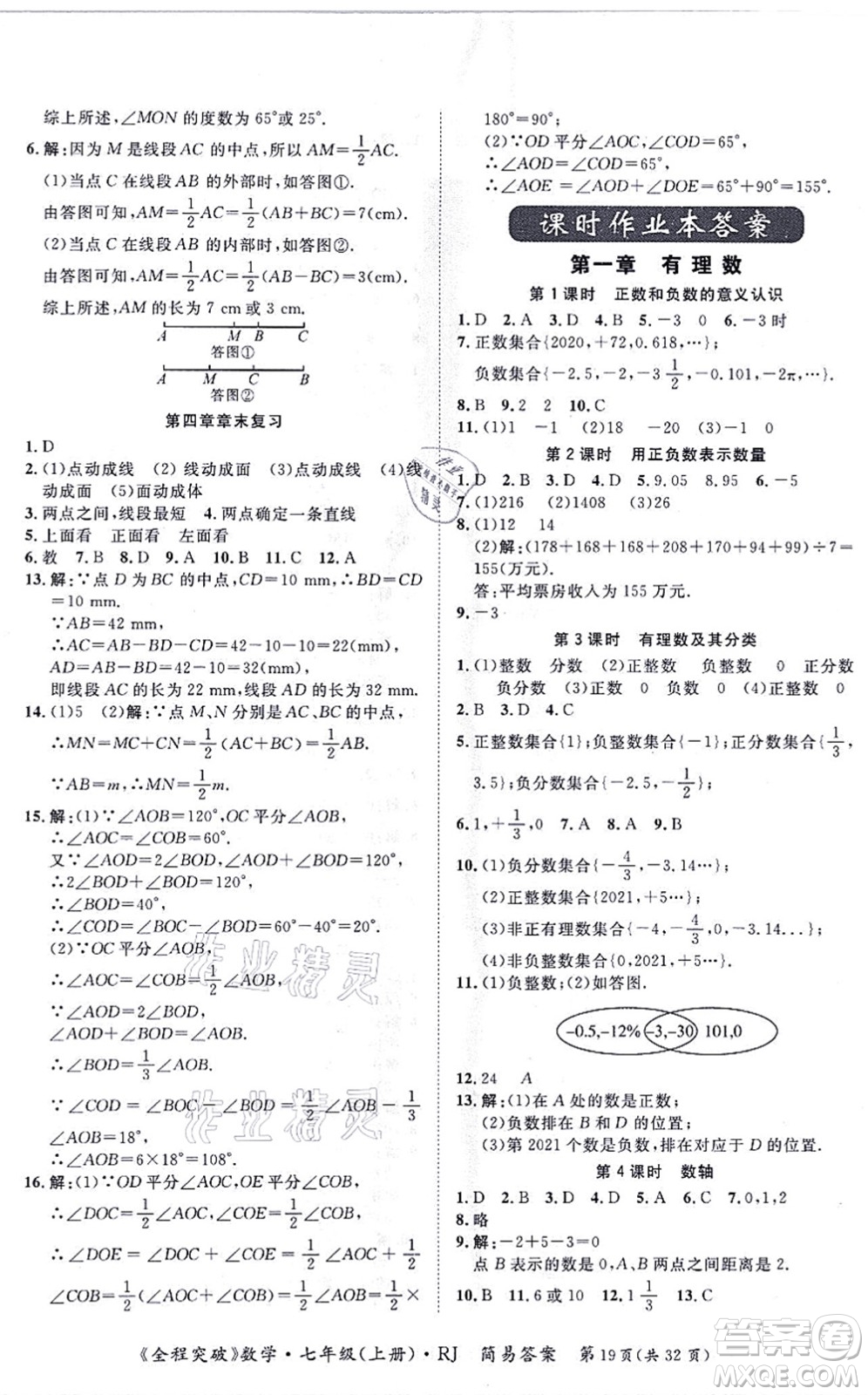 延邊大學出版社2021思而優(yōu)教育全程突破七年級數(shù)學上冊R人教版答案