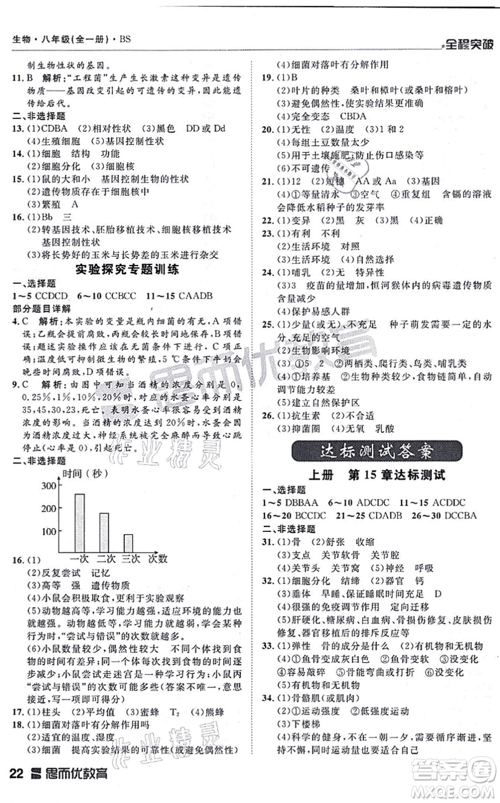 延邊大學出版社2021思而優(yōu)教育全程突破八年級生物全一冊BS北師版答案