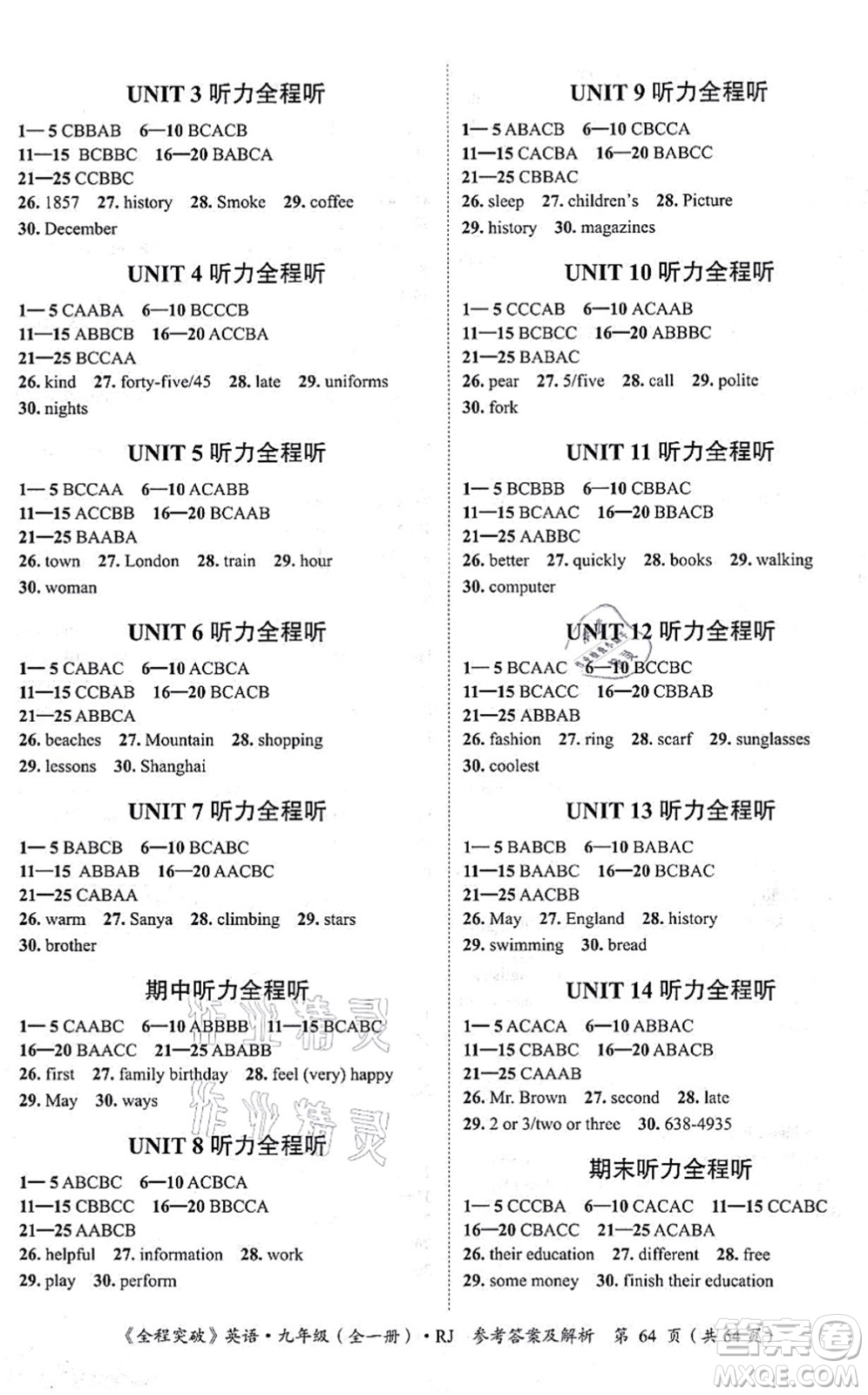 延邊大學(xué)出版社2021思而優(yōu)教育全程突破九年級英語全一冊R人教版答案