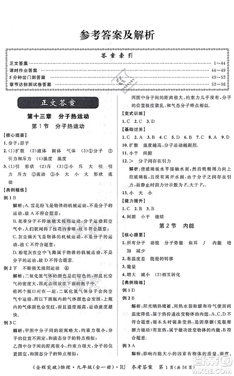 延邊大學出版社2021思而優(yōu)教育全程突破九年級物理全一冊R人教版答案