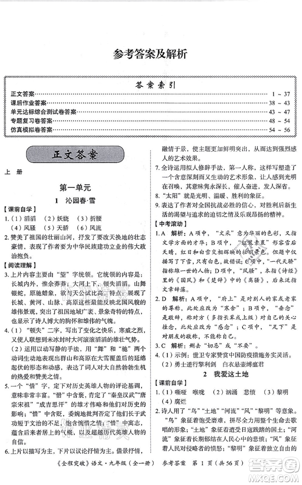 延邊大學(xué)出版社2021思而優(yōu)教育全程突破九年級(jí)語(yǔ)文全一冊(cè)TB統(tǒng)編版答案