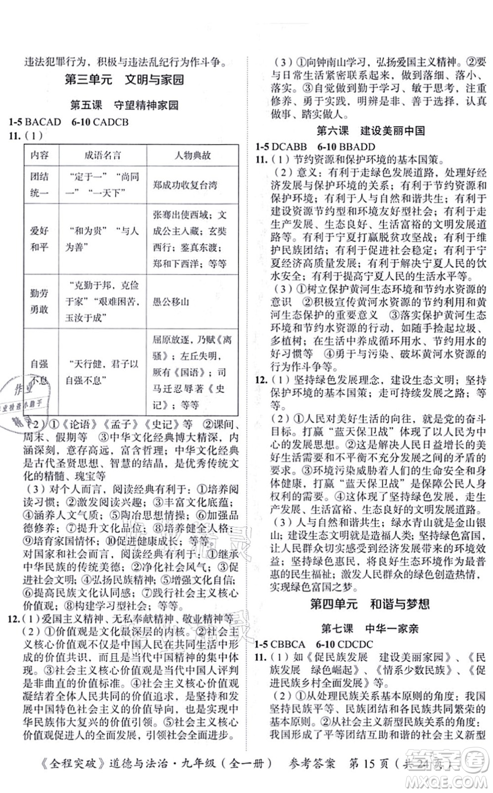 延邊大學(xué)出版社2021思而優(yōu)教育全程突破九年級(jí)道德與法治全一冊(cè)TB統(tǒng)編版答案