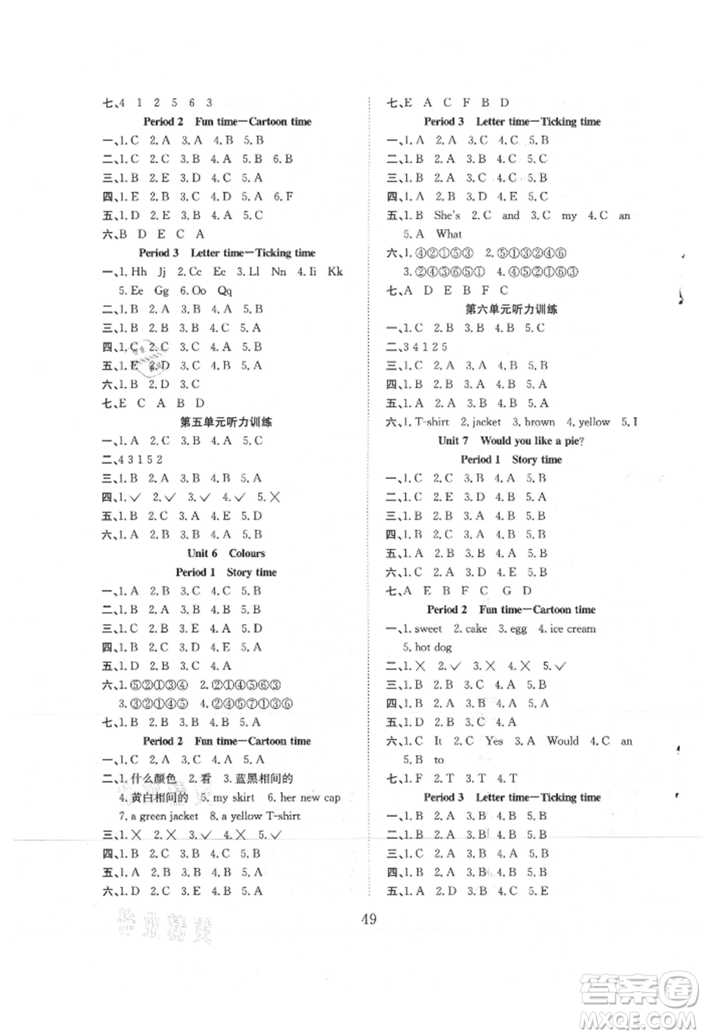 安徽文藝出版社2021新經(jīng)典練與測(cè)三年級(jí)英語(yǔ)上冊(cè)譯林版參考答案