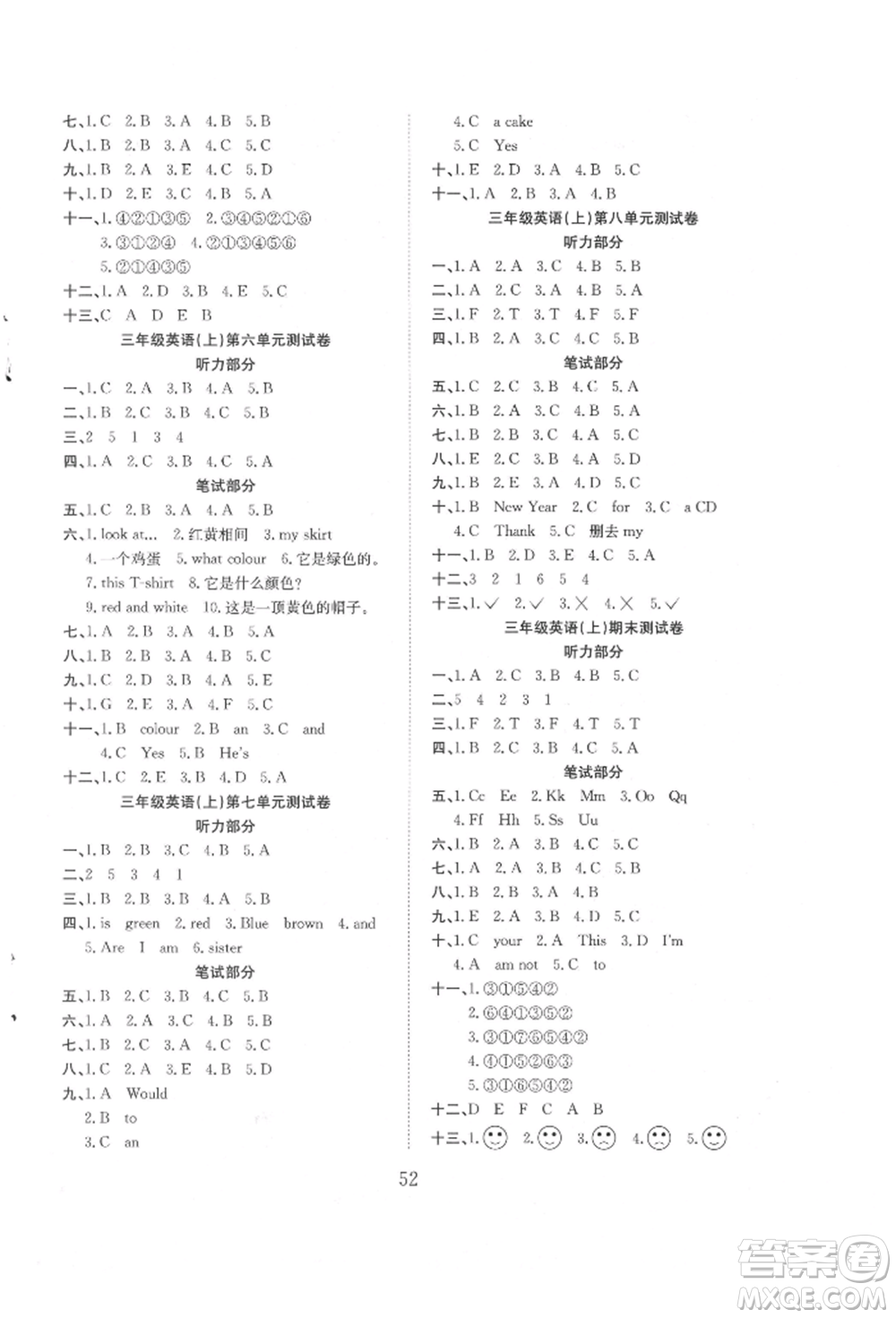 安徽文藝出版社2021新經(jīng)典練與測(cè)三年級(jí)英語(yǔ)上冊(cè)譯林版參考答案