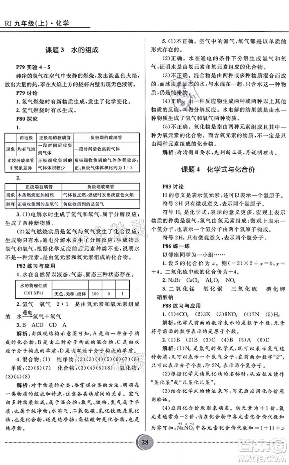 河北少年兒童出版社2021奪冠百分百初中精講精練九年級化學上冊人教版答案