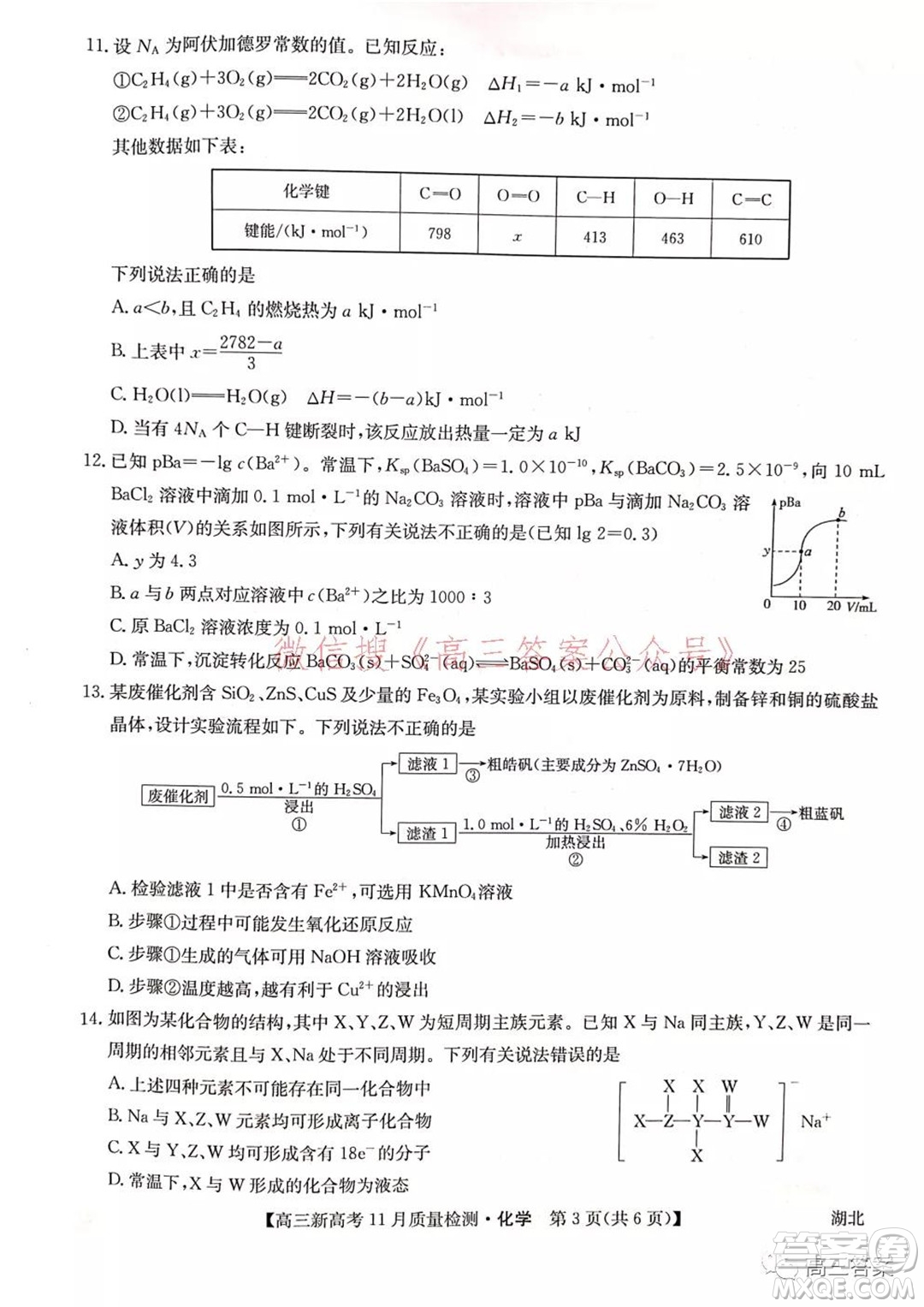 2022屆九師聯(lián)盟高三新高考11月質(zhì)量檢測化學(xué)試題及答案