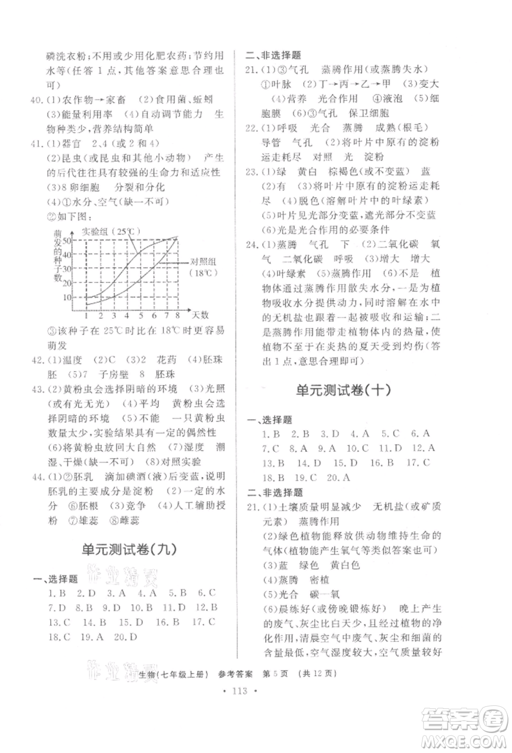 濟(jì)南出版社2021初中知識(shí)與能力測(cè)試卷七年級(jí)生物學(xué)上冊(cè)人教版參考答案