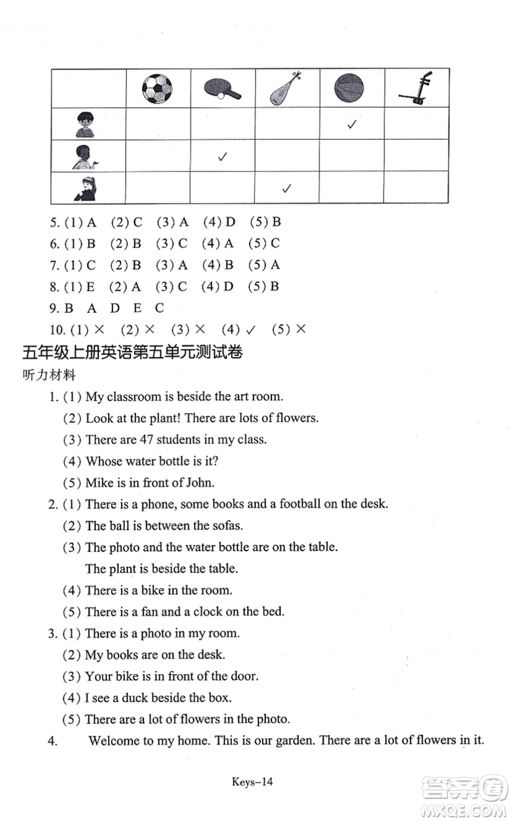 浙江少年兒童出版社2021每課一練五年級(jí)英語上冊(cè)R人教版答案