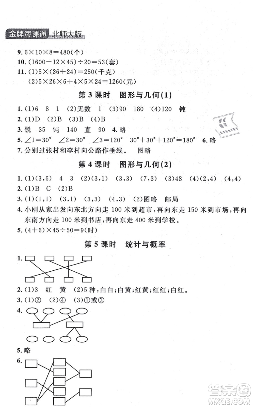 延邊大學(xué)出版社2021點(diǎn)石成金金牌每課通四年級(jí)數(shù)學(xué)上冊(cè)北師大版大連專版答案