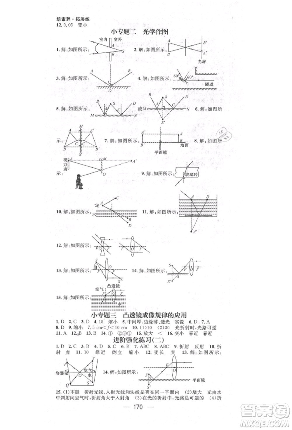 陽光出版社2021精英新課堂八年級物理上冊滬科版遵義專版參考答案