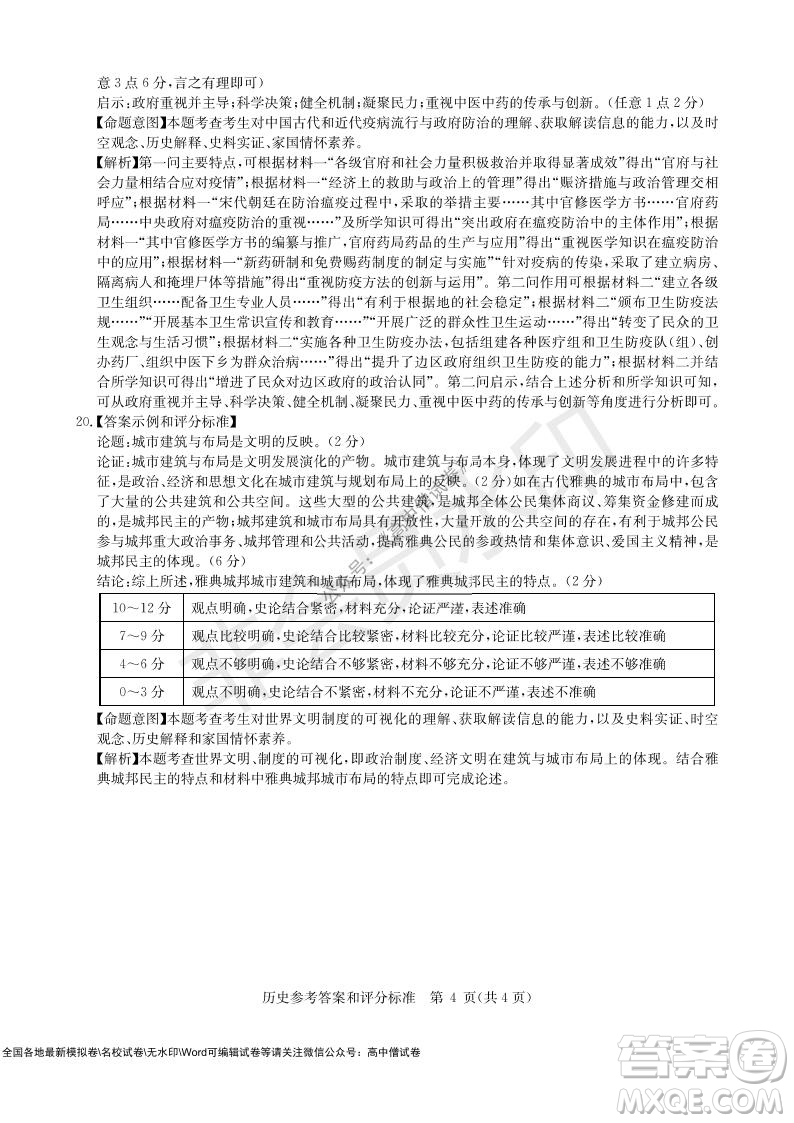 華大新高考聯(lián)盟2022屆高三11月教學質量測評歷史試題及答案