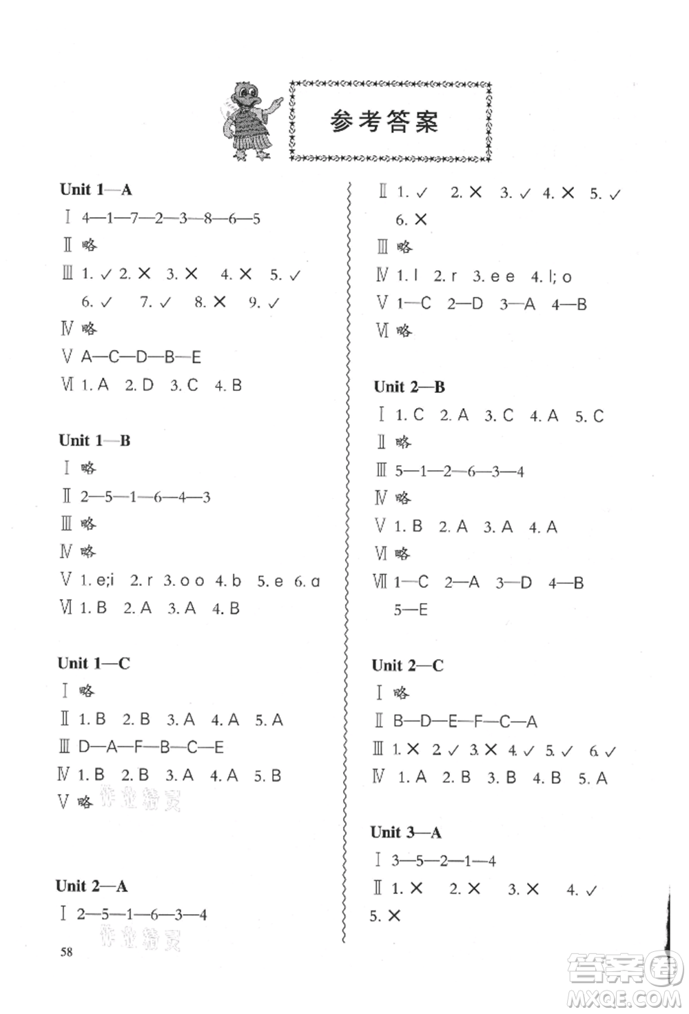 合肥工業(yè)大學(xué)出版社2021小學(xué)英語(yǔ)課堂練習(xí)三年級(jí)上冊(cè)人教版參考答案