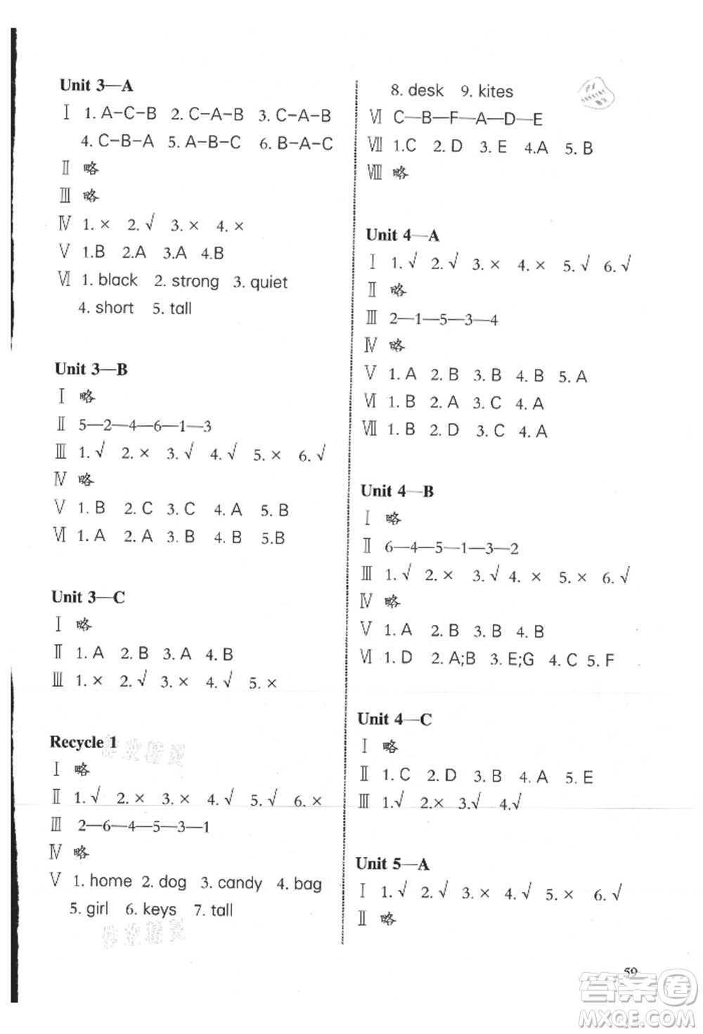 合肥工業(yè)大學(xué)出版社2021小學(xué)英語課堂練習(xí)四年級上冊人教版參考答案