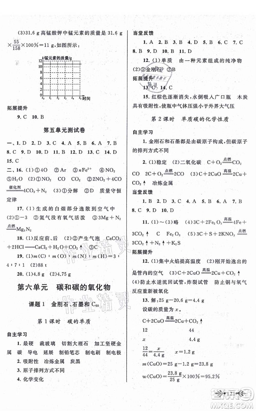 吉林出版集團(tuán)股份有限公司2021自主學(xué)習(xí)當(dāng)堂反饋九年級化學(xué)上冊人教版答案