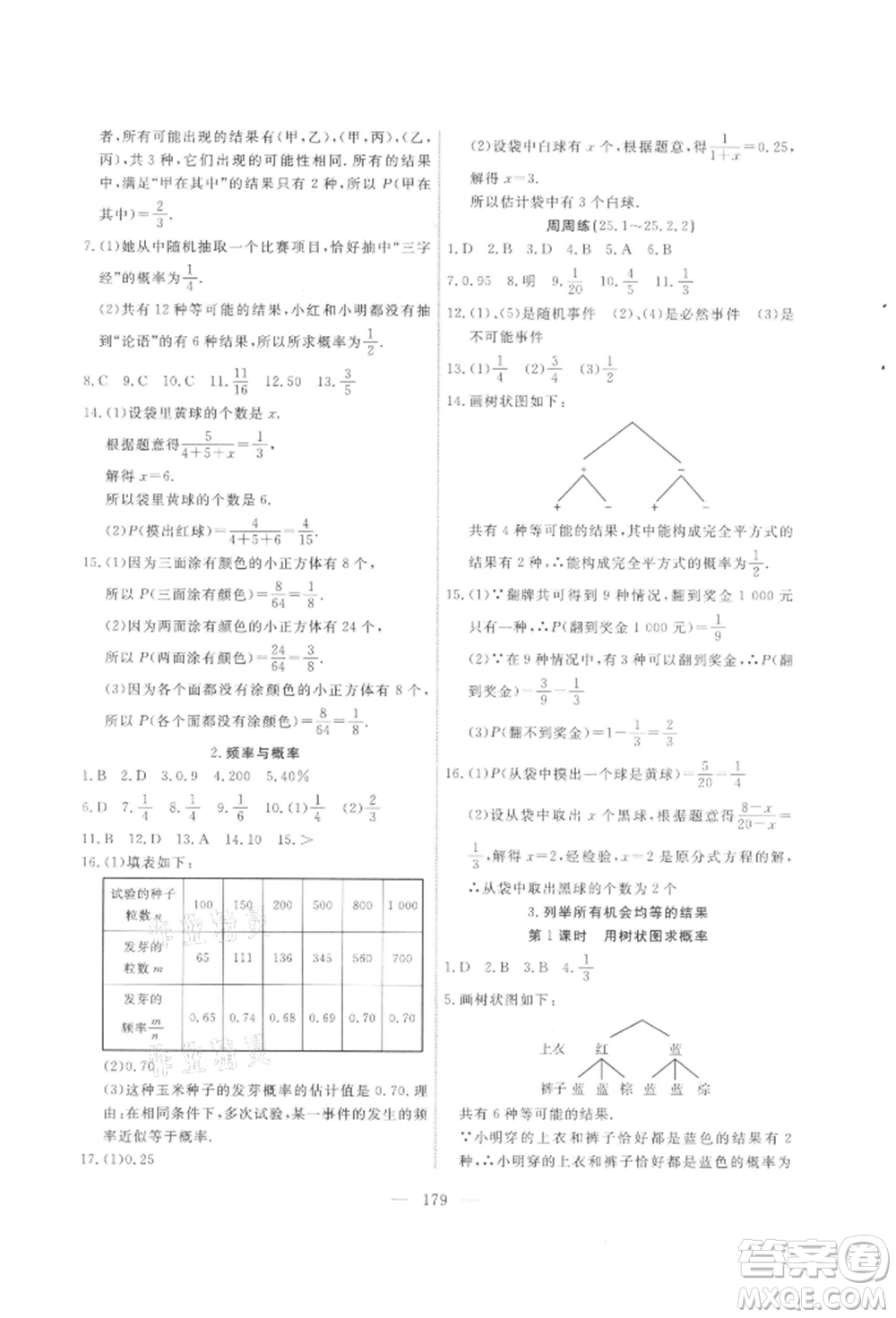 吉林大學出版社2021新起點作業(yè)本九年級數(shù)學上冊華師大版參考答案