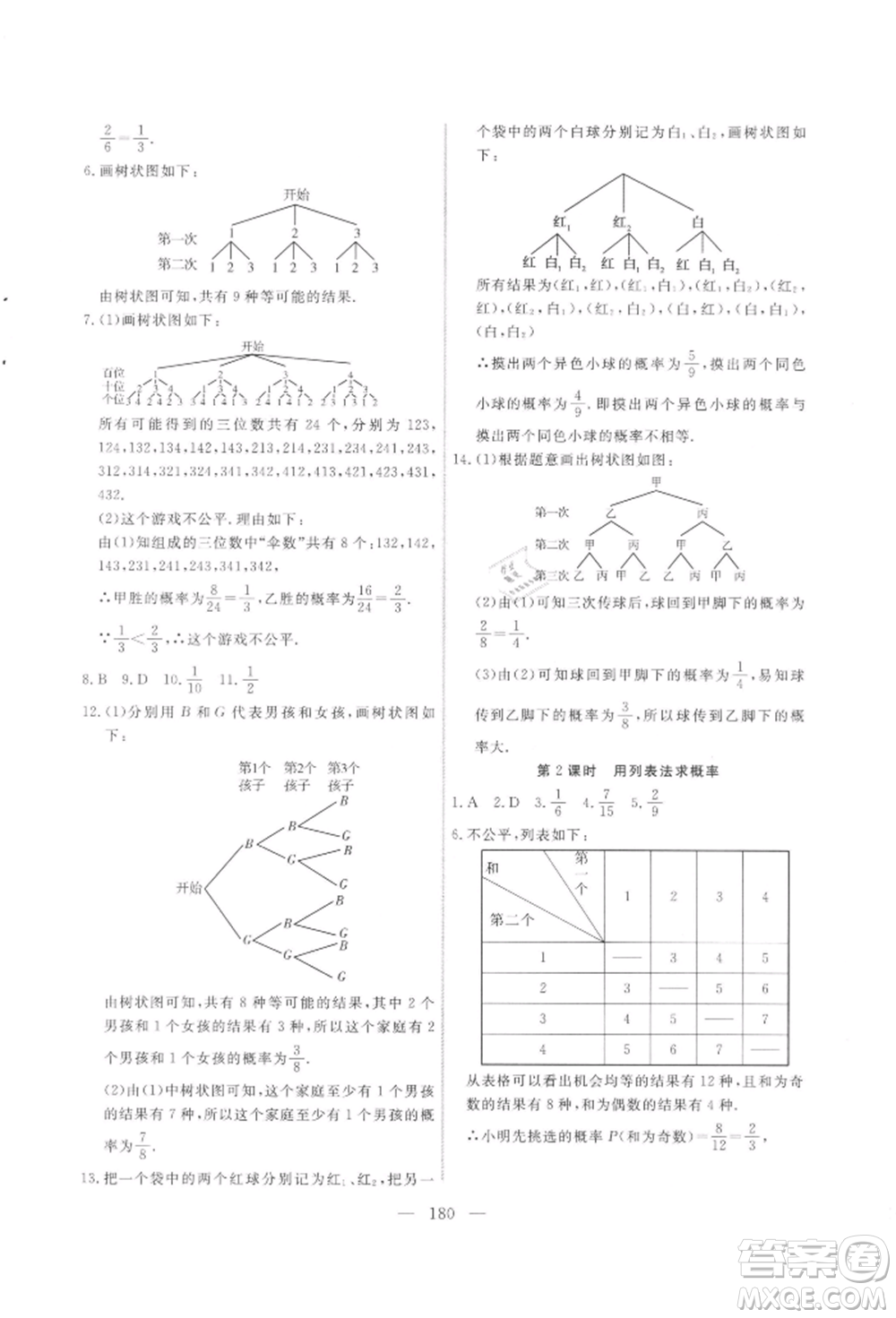 吉林大學出版社2021新起點作業(yè)本九年級數(shù)學上冊華師大版參考答案