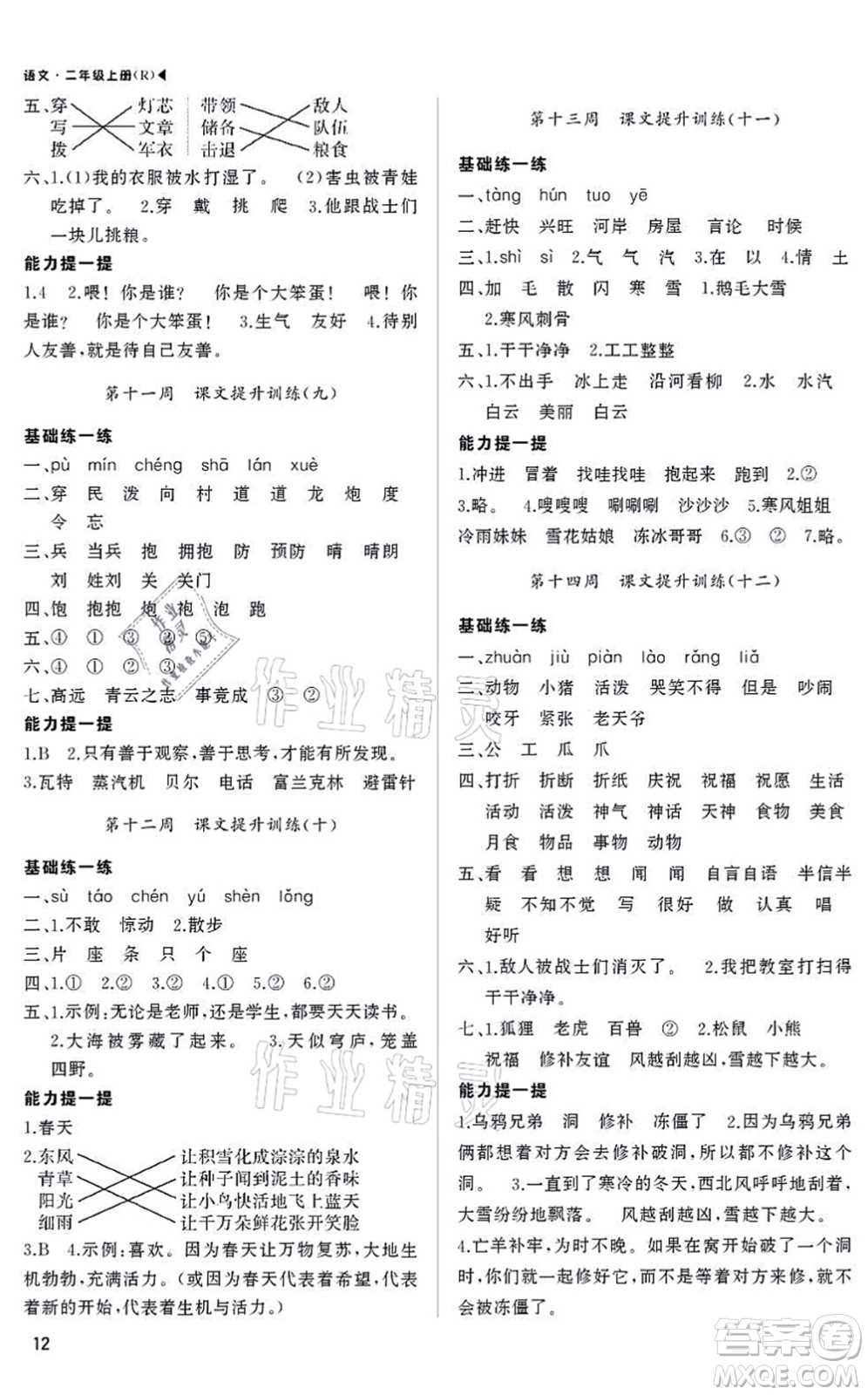 內(nèi)蒙古大學(xué)出版社2021超越訓(xùn)練二年級(jí)語文上冊R人教版綿陽專版答案