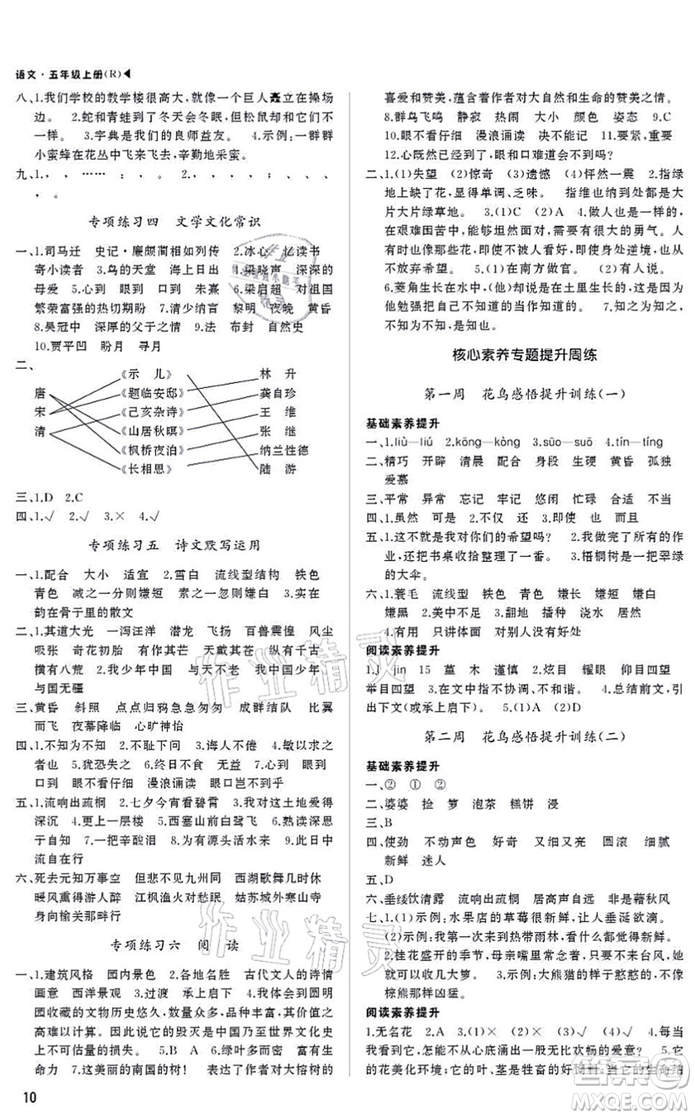 內(nèi)蒙古大學(xué)出版社2021超越訓(xùn)練五年級語文上冊R人教版綿陽專版答案