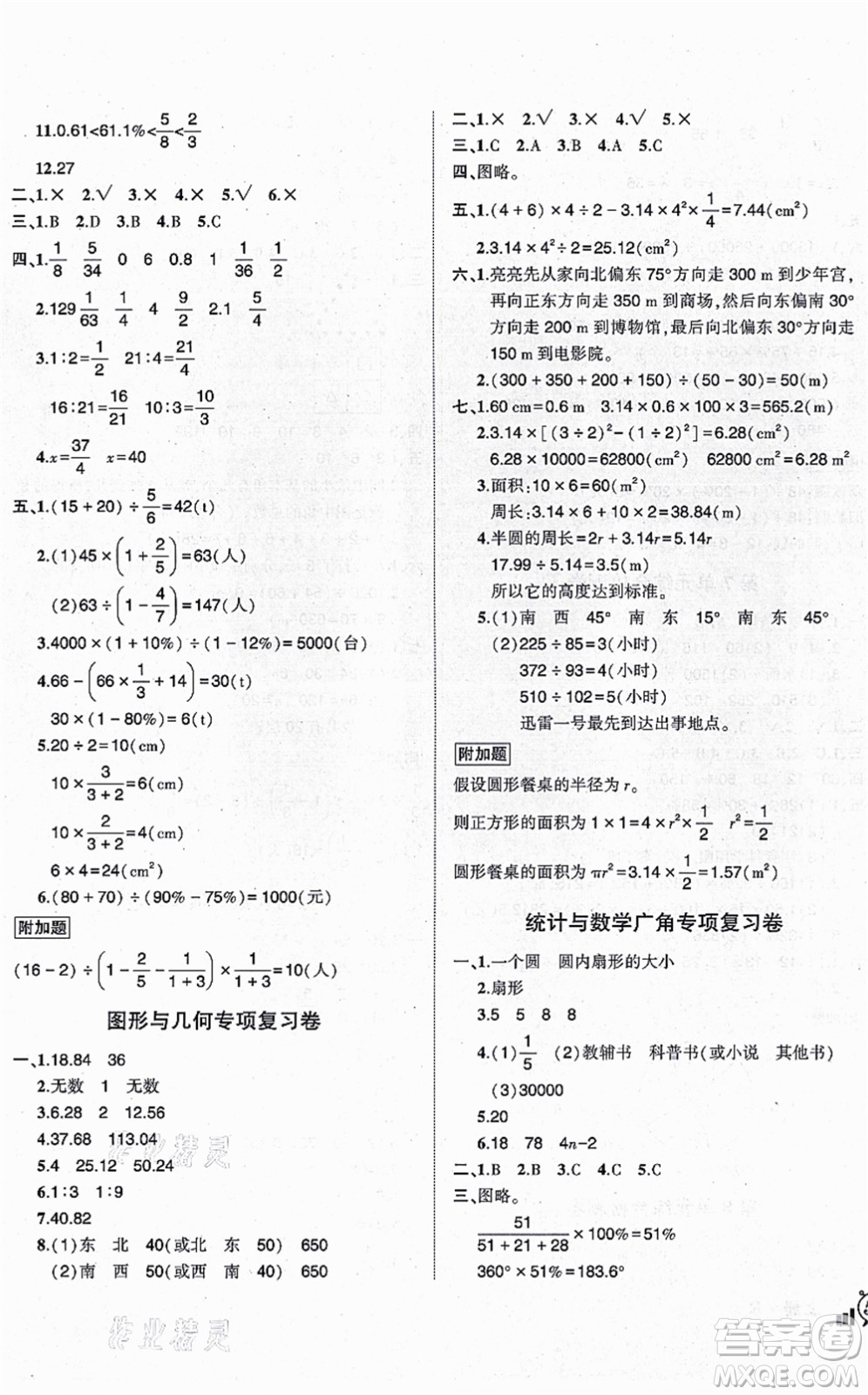 吉林教育出版社2021狀元成才路創(chuàng)新名卷六年級(jí)數(shù)學(xué)上冊(cè)R人教版答案